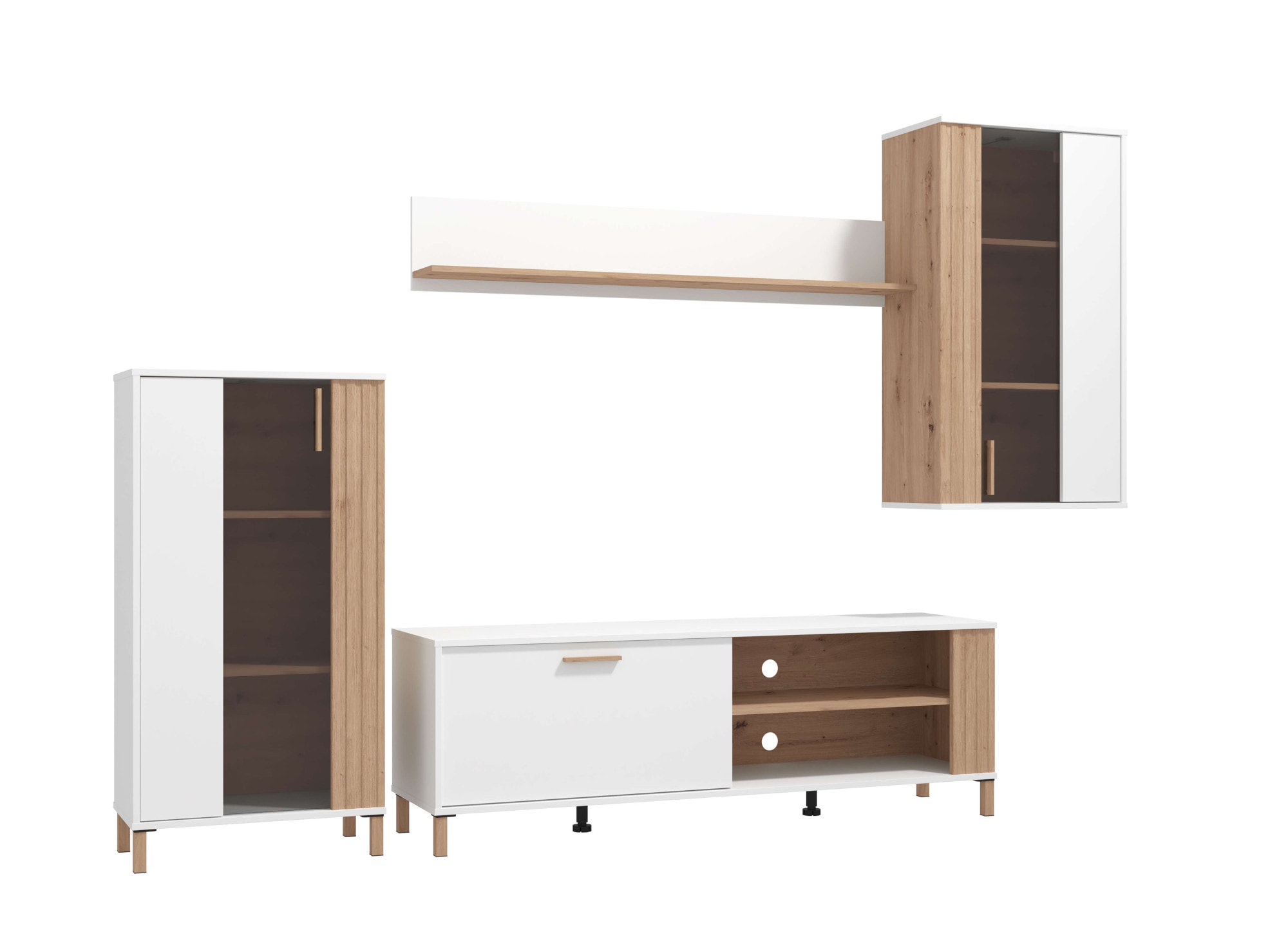 INOSIGN Wohnwand »Bastia Wohnwand, Mediawand, Anbauwand, mit MDF-Profilen, Breite 281 cm«, (Komplett-Set, 4 St., 4-st), Set besteht aus 1 Vitrine, 1 TV-Board, 1 Hängevitrine und 1 Wandregal