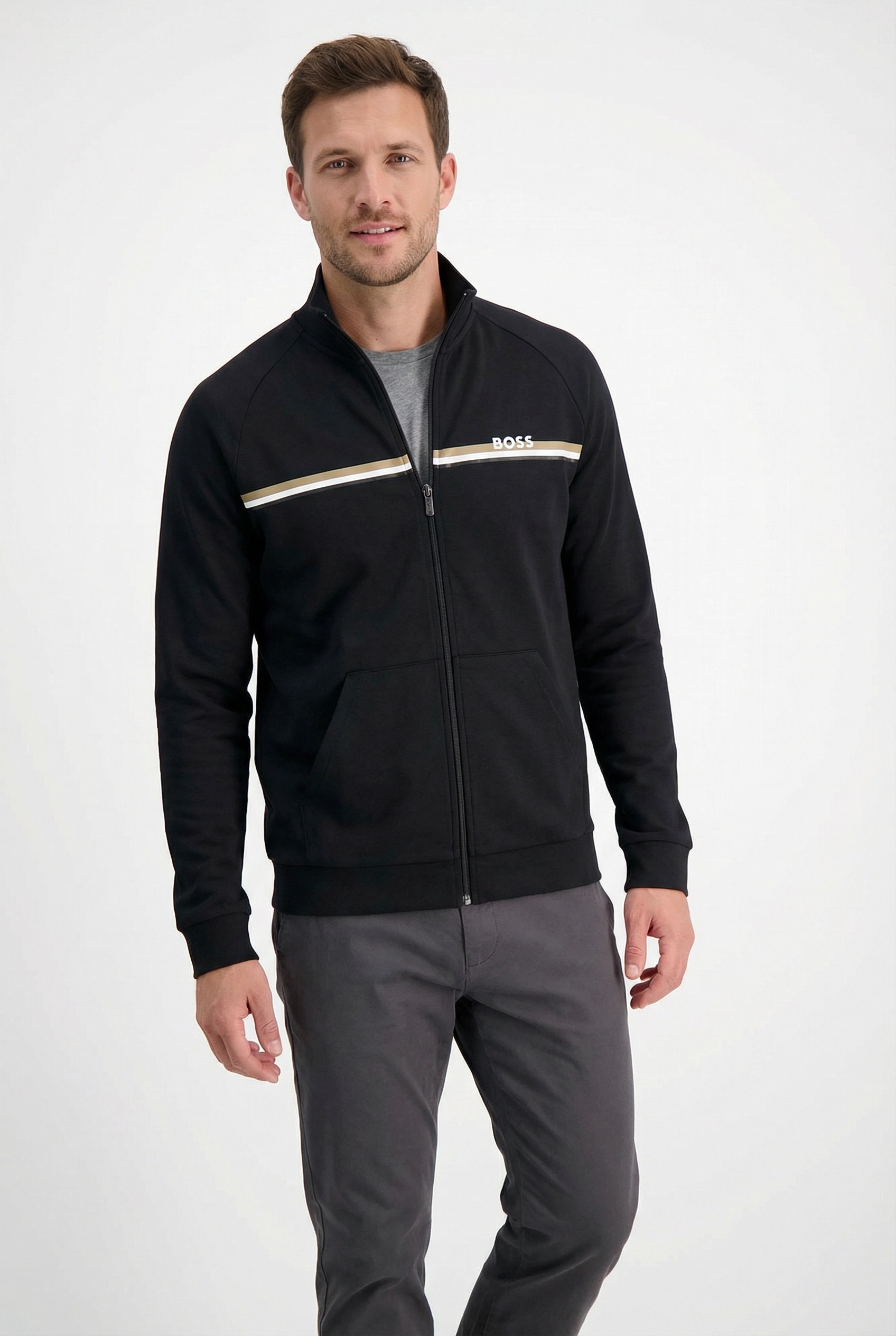 BOSS Sweatjacke "Authentic" mit Streifen und Logo, regular fit günstig online kaufen