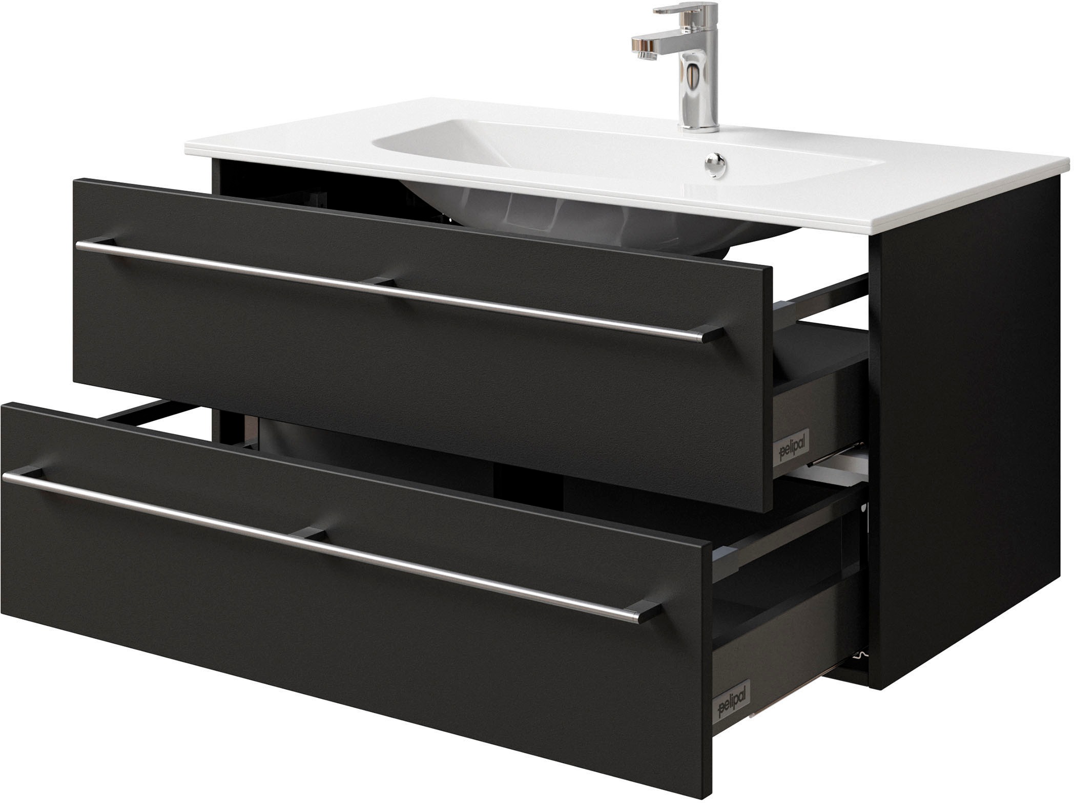 Saphir Waschtisch »Serie 6025 Mineralmarmor-Waschtisch mit Unterschrank, 97 cm breit«, Waschplatz mit 2 Schubladen, hängend, verschiedene Ausführungen