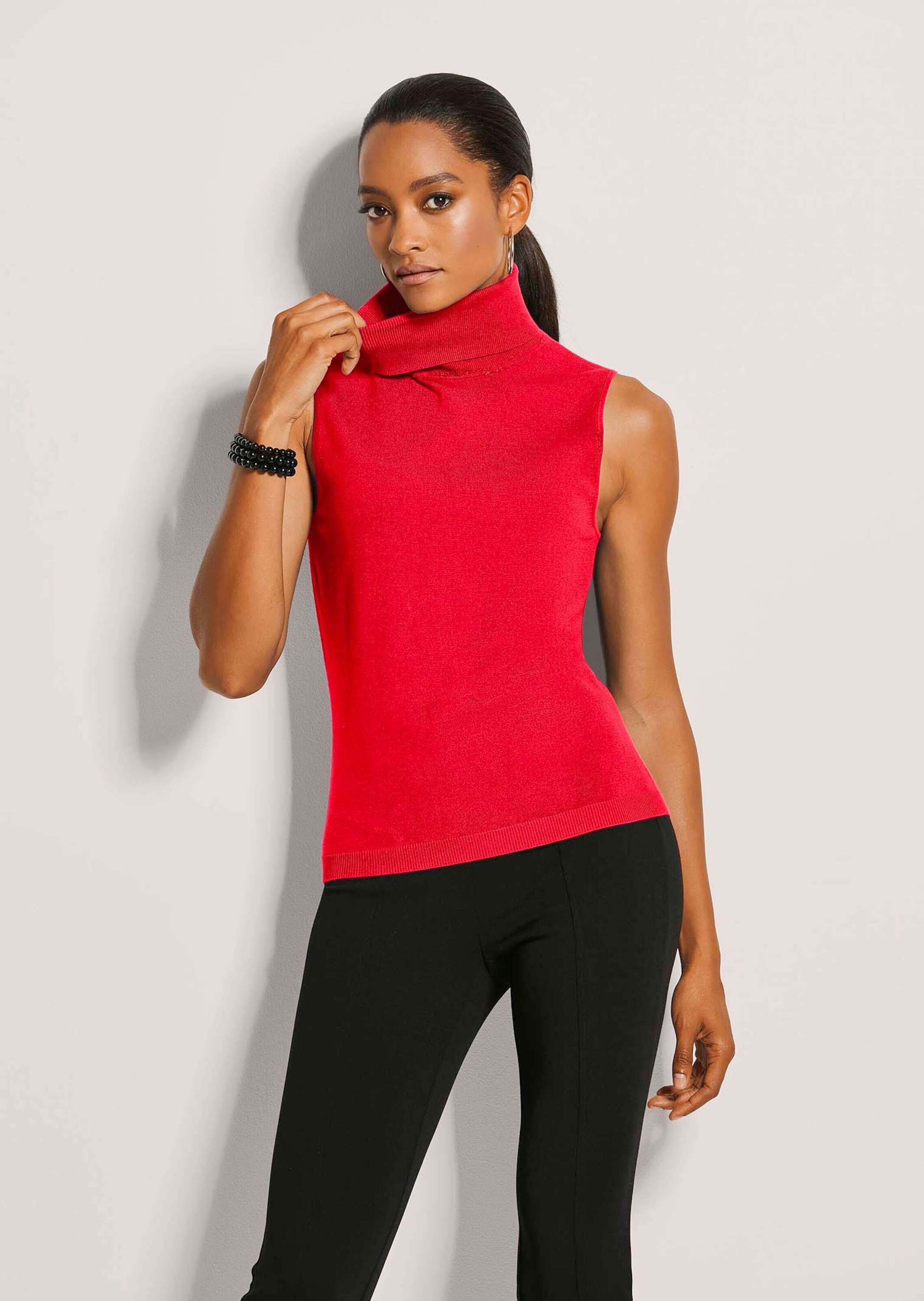 Thumbnail - MADELEINE Longpullover "Strickpullover Viskosepullover ohne Ärmel" Ärmelloser Rollkragenpullover