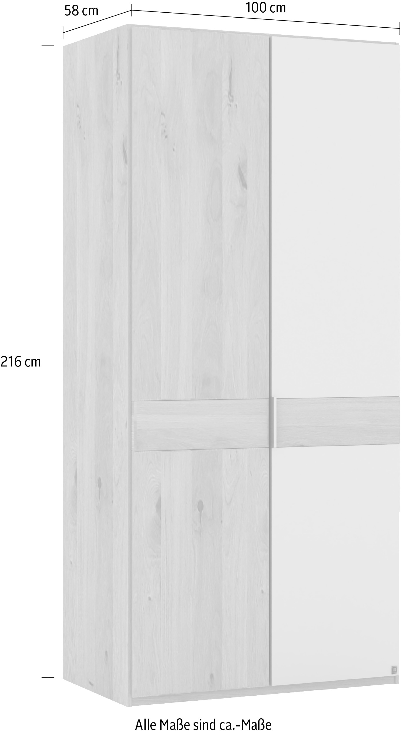 Musterring Drehtürenschrank »Savona, Kleiderschrank, Schrank, Garderobe, teilmassiv Eiche«, (mit Türdämpfern, mit Spiegel oder Glas, extra Böden, MADE IN GERMANY), Türen in Bianco-Eiche massiv, Spiegel-/Glastüren, verschiedene Größen