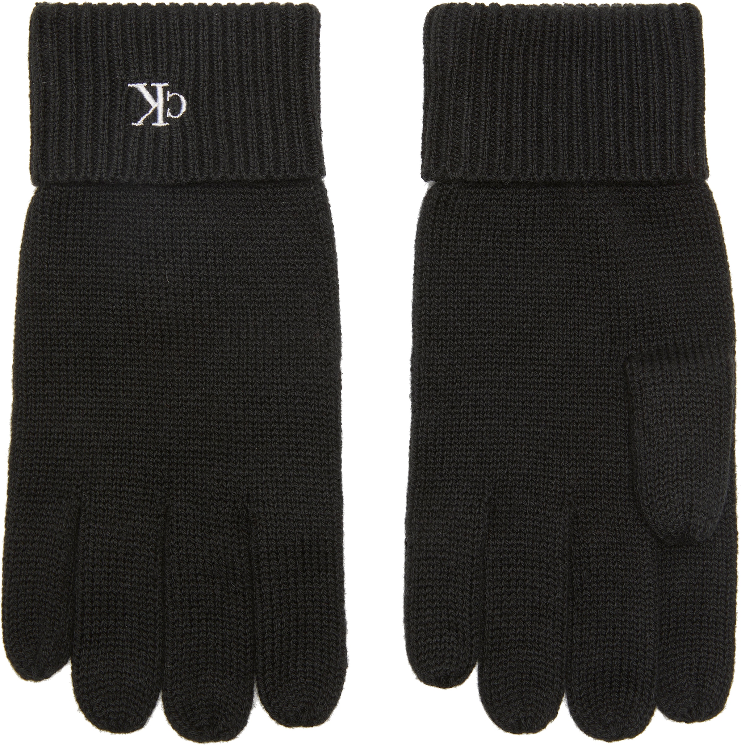 Calvin Klein Strickhandschuhe mit Touchscreen-Technologie, Feinrippstrick, Logostickerei