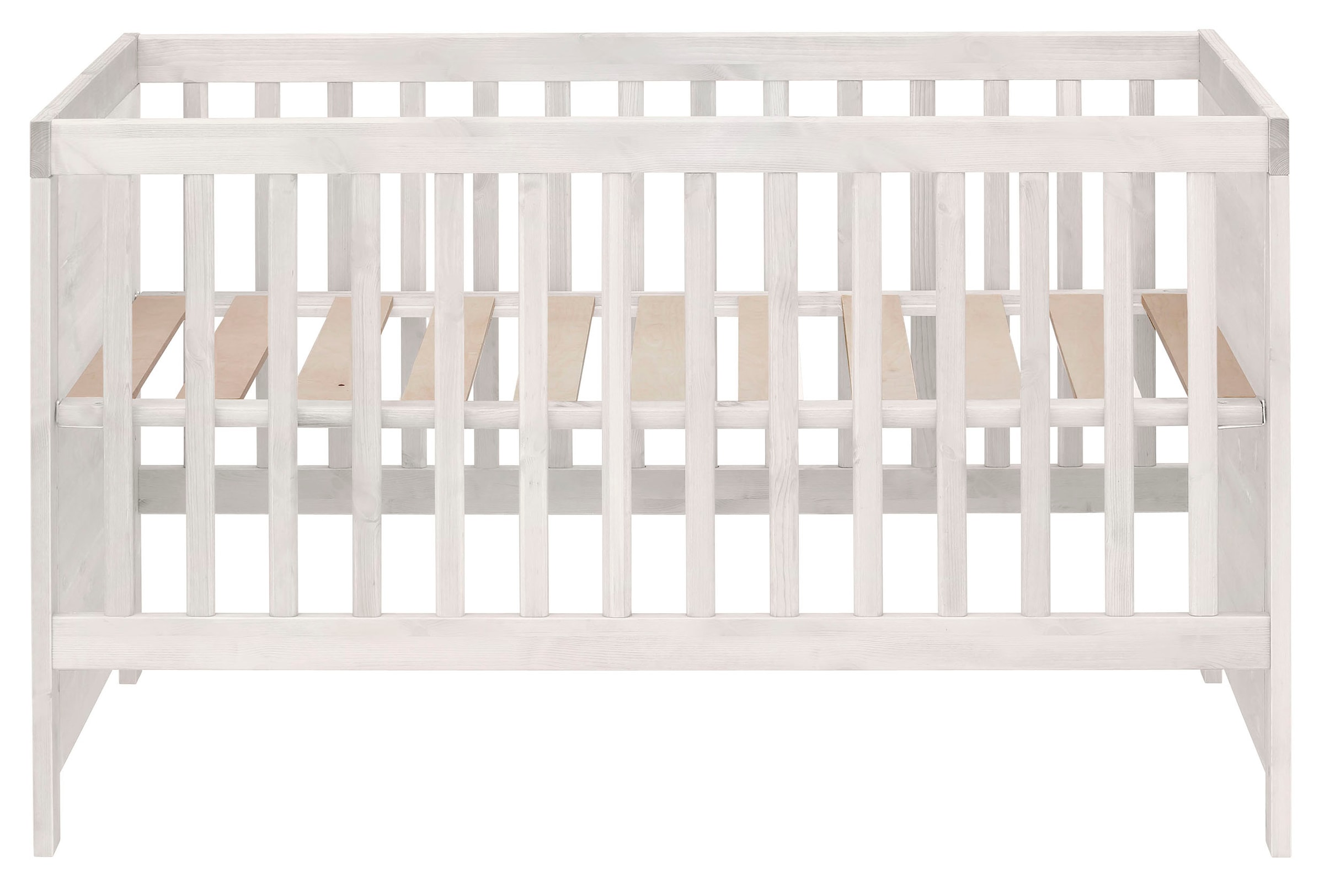 Lüttenhütt Babybett »Indra, Schlupfsprossen, 4-fach verstellbare Liegehöhe,«, FSC® zertifiziertes Massivholz, Landhausstil mit tollen Details