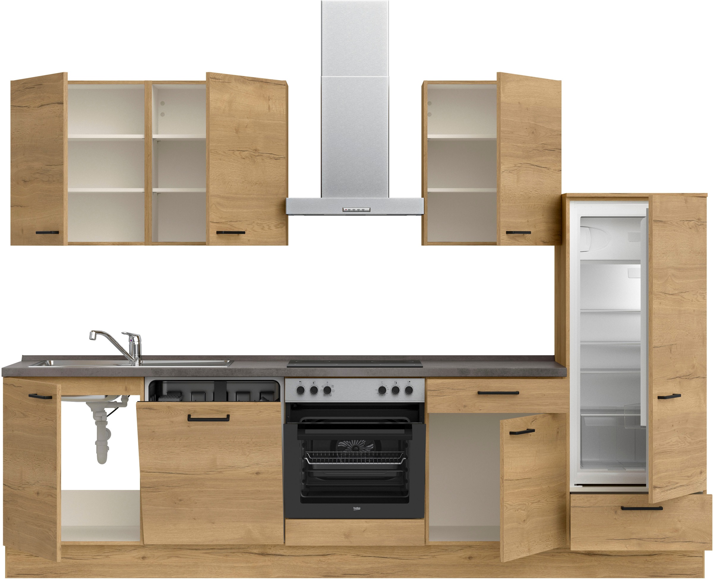 nobilia® Küchenzeile »"Structura I"«, vormontiert, Ausrichtung wählbar, Breite 300 cm, wahlw. mit E-Geräten
