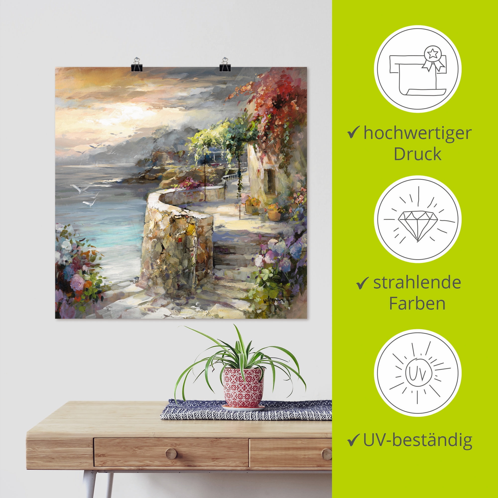 Artland Wandbild »Möwen und Sonnenuntergang«, Gewässer, (1 St.), als Leinwandbild, Poster, Wandaufkleber in verschied. Größen