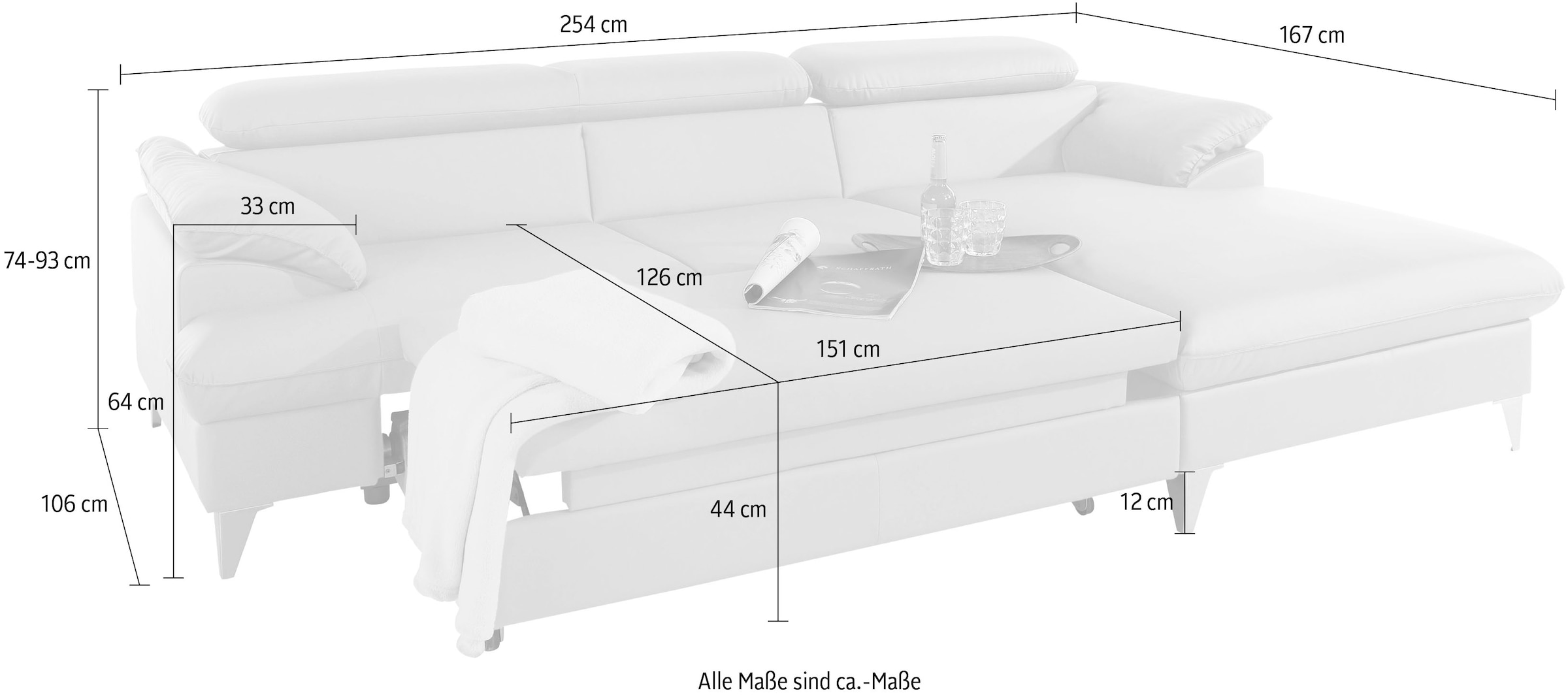COTTA Polstergarnitur »Caluso L-Form«, (2 tlg.), Set bestehend aus: Ecksofa mit Kopfteilverstellung & Hocker