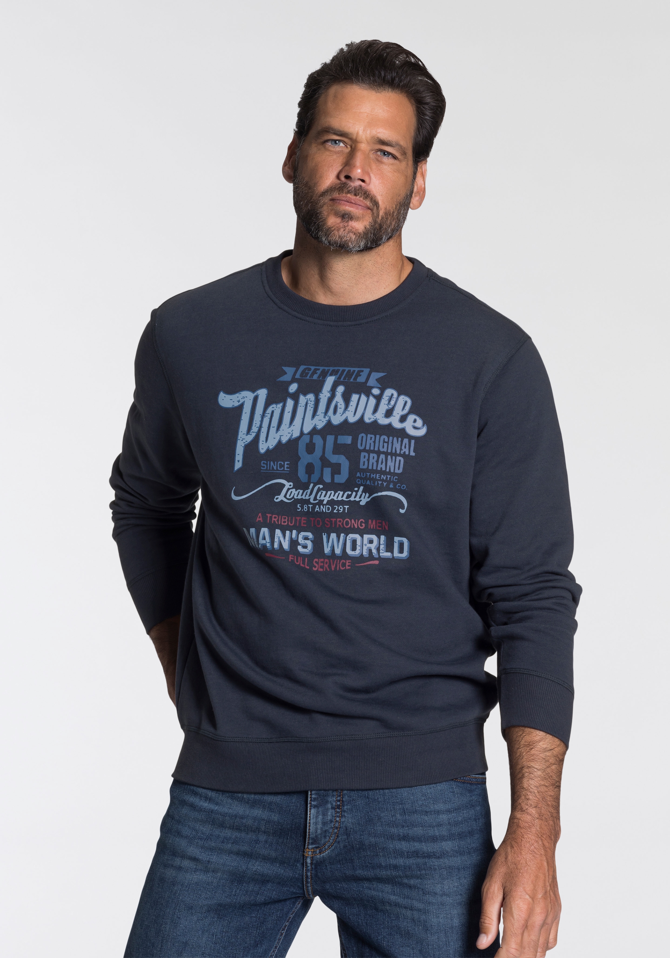 Mans World Sweatshirt, Langarm, lässiger Print, Rundhals, aus Baumwollmisch günstig online kaufen