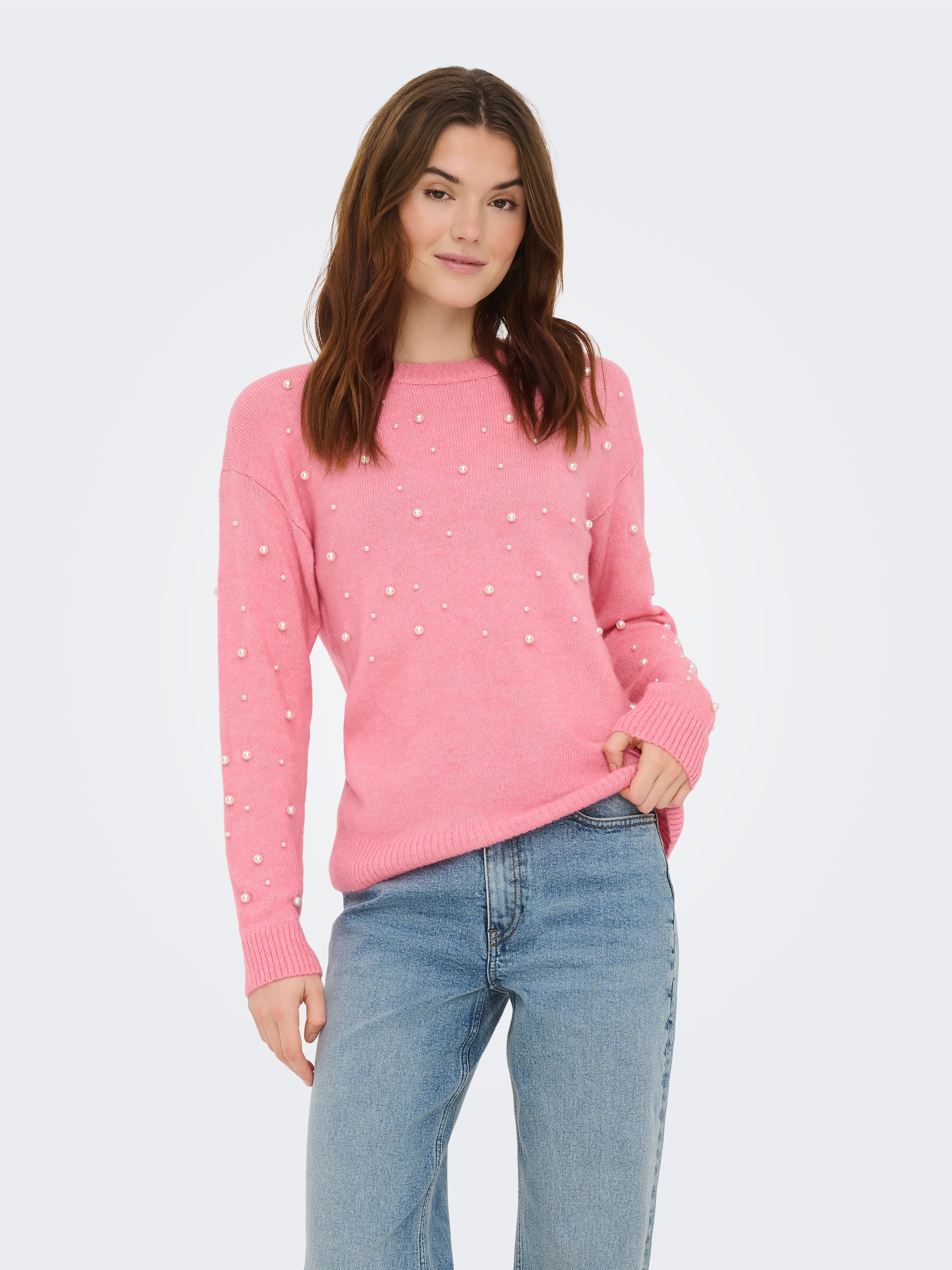 ONLY Rundhalspullover »ONLEMBLA LS O-NECK PEARL EX KNT«