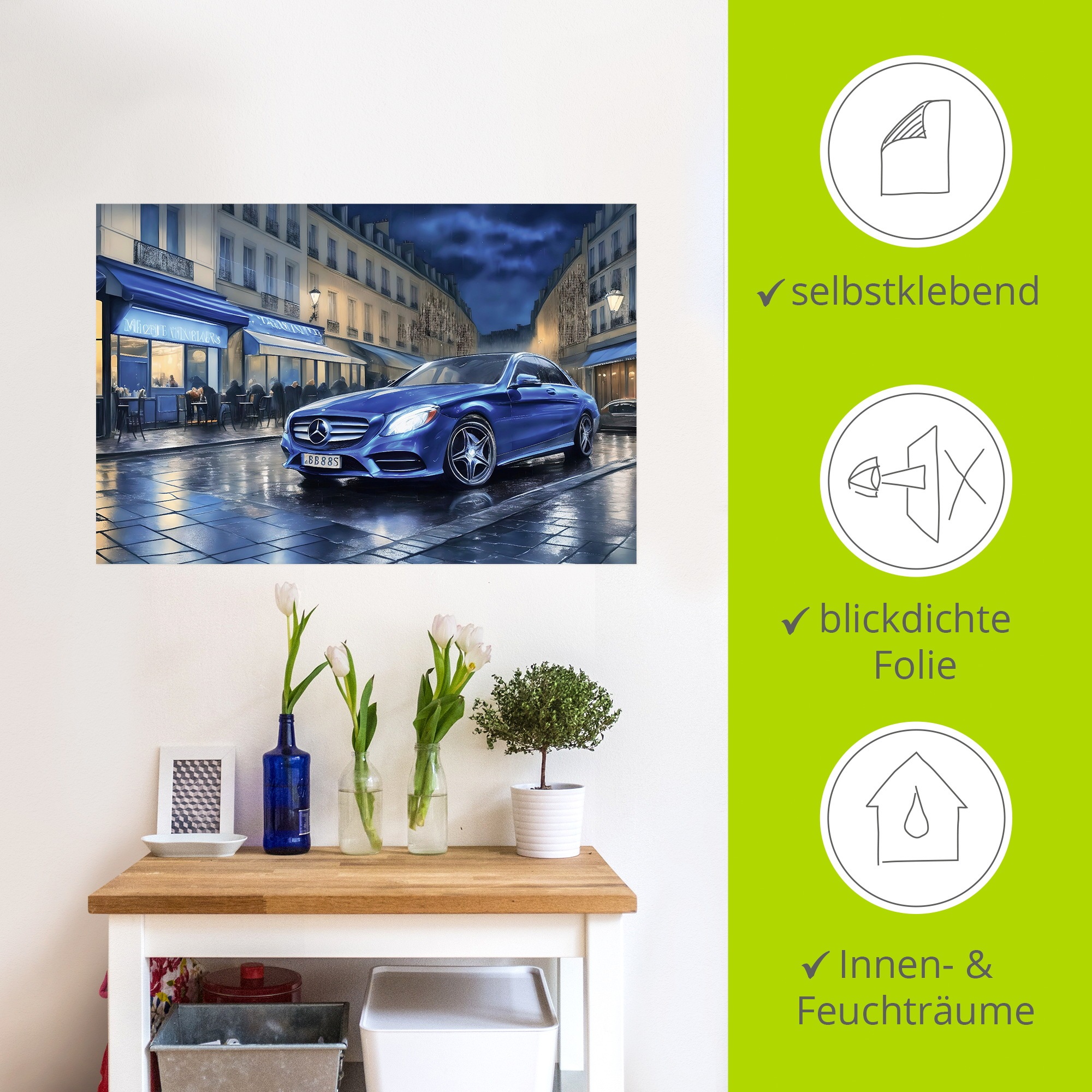 Wandbild ARTLAND "Mit dem Mercedes nach Paris", farbe bild(er): blau, B:30cm H:20cm, Bilder, als Alubild, Leinwandbild, Poster, Wandaufkleber in verschied. Größen 2