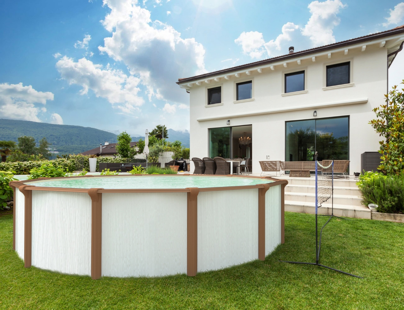KWAD Rundpool »Green line Evolution«, (Komplett-Set, 10 tlg.), 5,5x1,32 white- wood, Folie in blau, sand oder grau erhältlich
