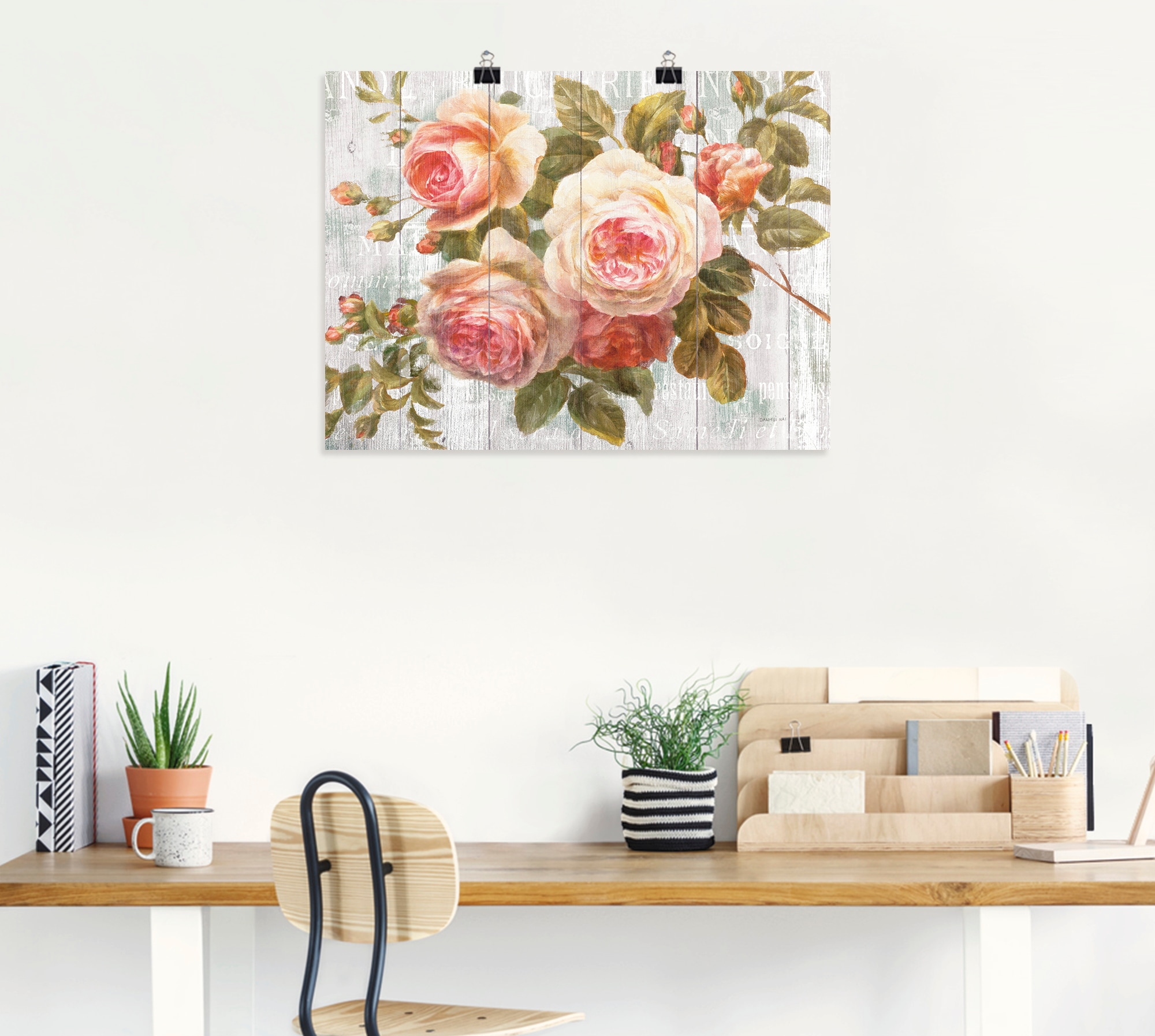 Artland Wandbild »Vintage Rosen auf Holz«, Blumen, (1 St.), als Leinwandbild, Poster, Wandaufkleber in verschied. Größen