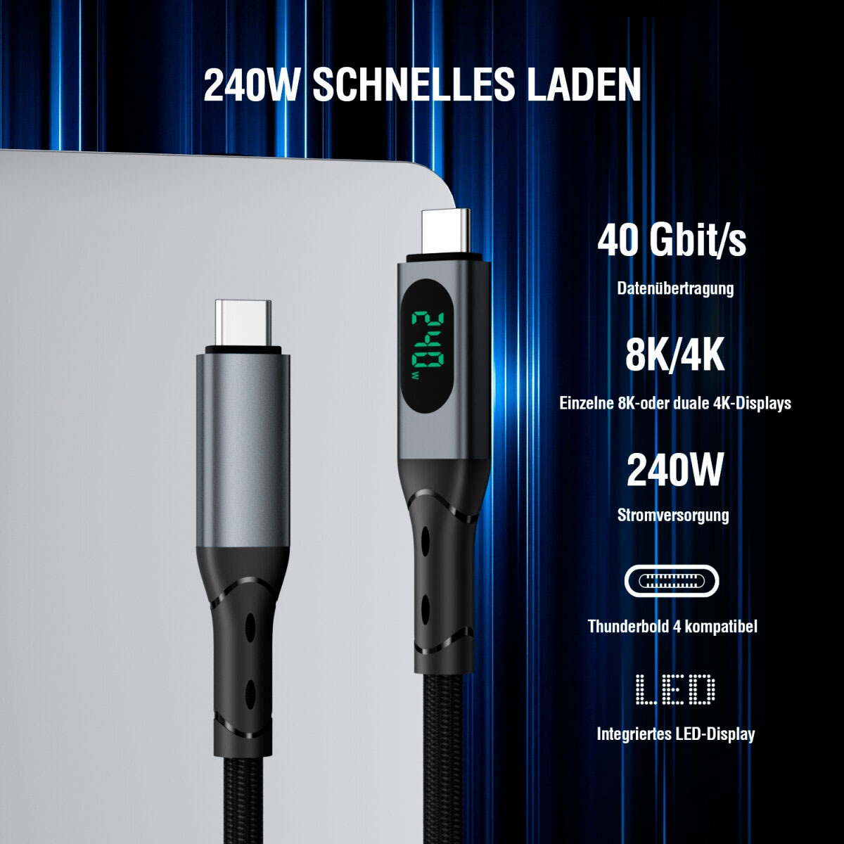 4smarts USB-Kabel »DigitCord Enterprise USB4 240W«, USB Typ C-USB Typ C, 150,00 cm