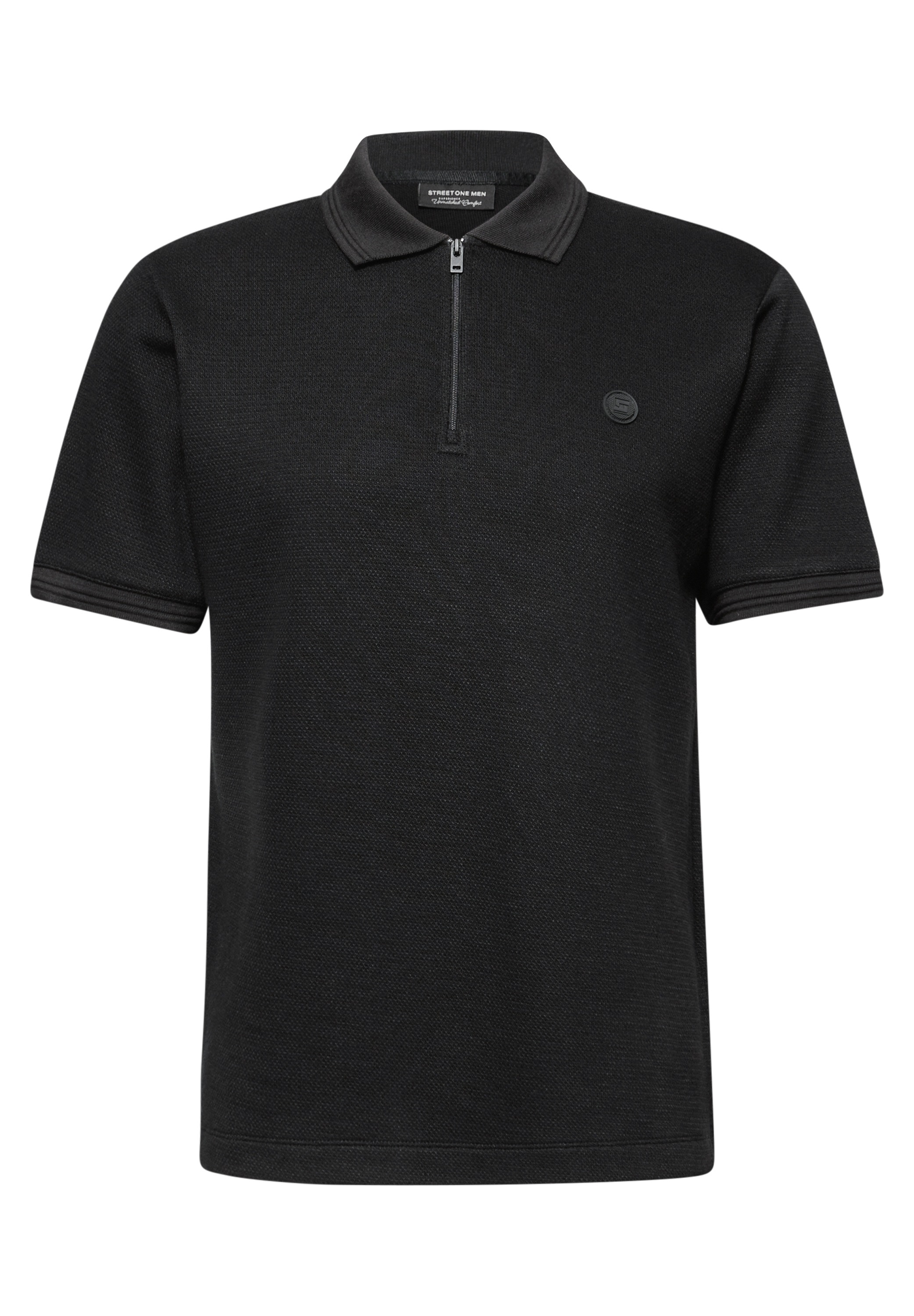 Poloshirt STREET ONE MEN, Herren, Gr. S (38), schwarz, Web, 86% Baumwolle, 14% Modal, unifarben, normal normal, hoch geschlossener Ausschnitt, abgesteppt, Shirts, im soften Baumwoll-Mix 3