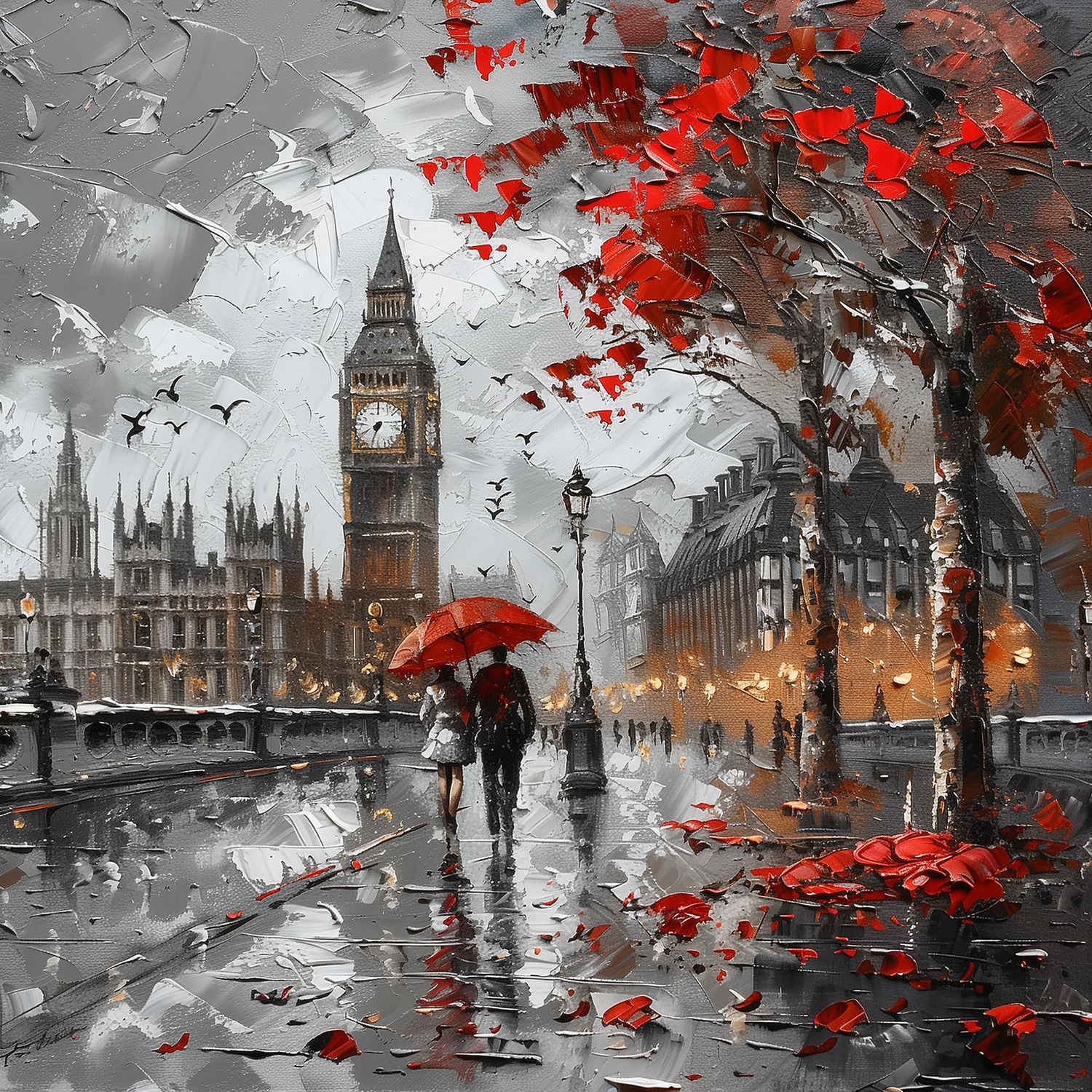 queence Leinwandbild »Big Ben im Herbst«, Architektonische Elemente-Bilder von Europa-Bilder von Liebespaaren-Brücken-Filmszene-Großbritannien-Jahreszeiten-Paar-Personen-Rain-Romantisch, (1 St.), Premium-Leinwandstoff, Handarbeit aus Deutschland