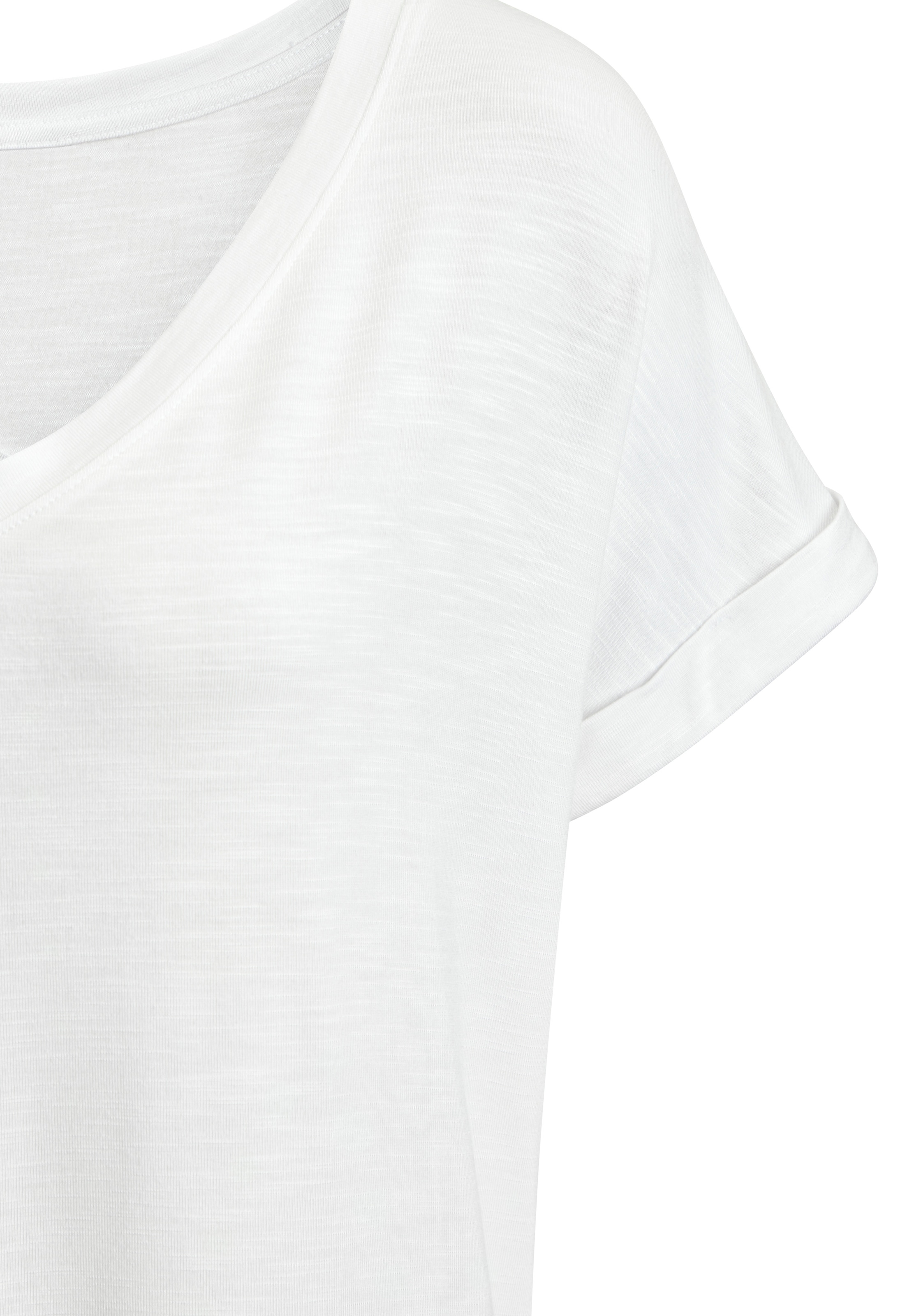 Beachtime V-Shirt »mit fixiertem Ärmelumschlag« 1 aus elastischer Viskose-Qualität