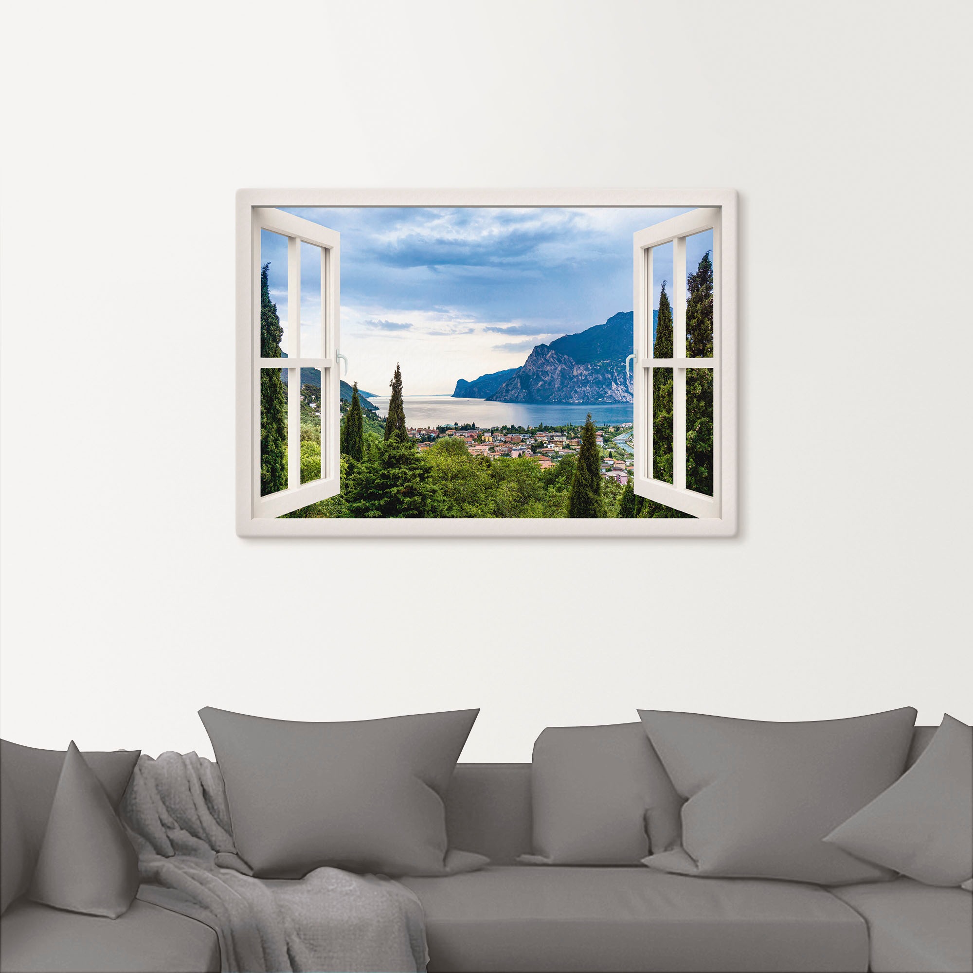 Artland Wandbild "Gardasee durchs weiße Fenster" Seebilder 1 Stk. tlg. als günstig online kaufen