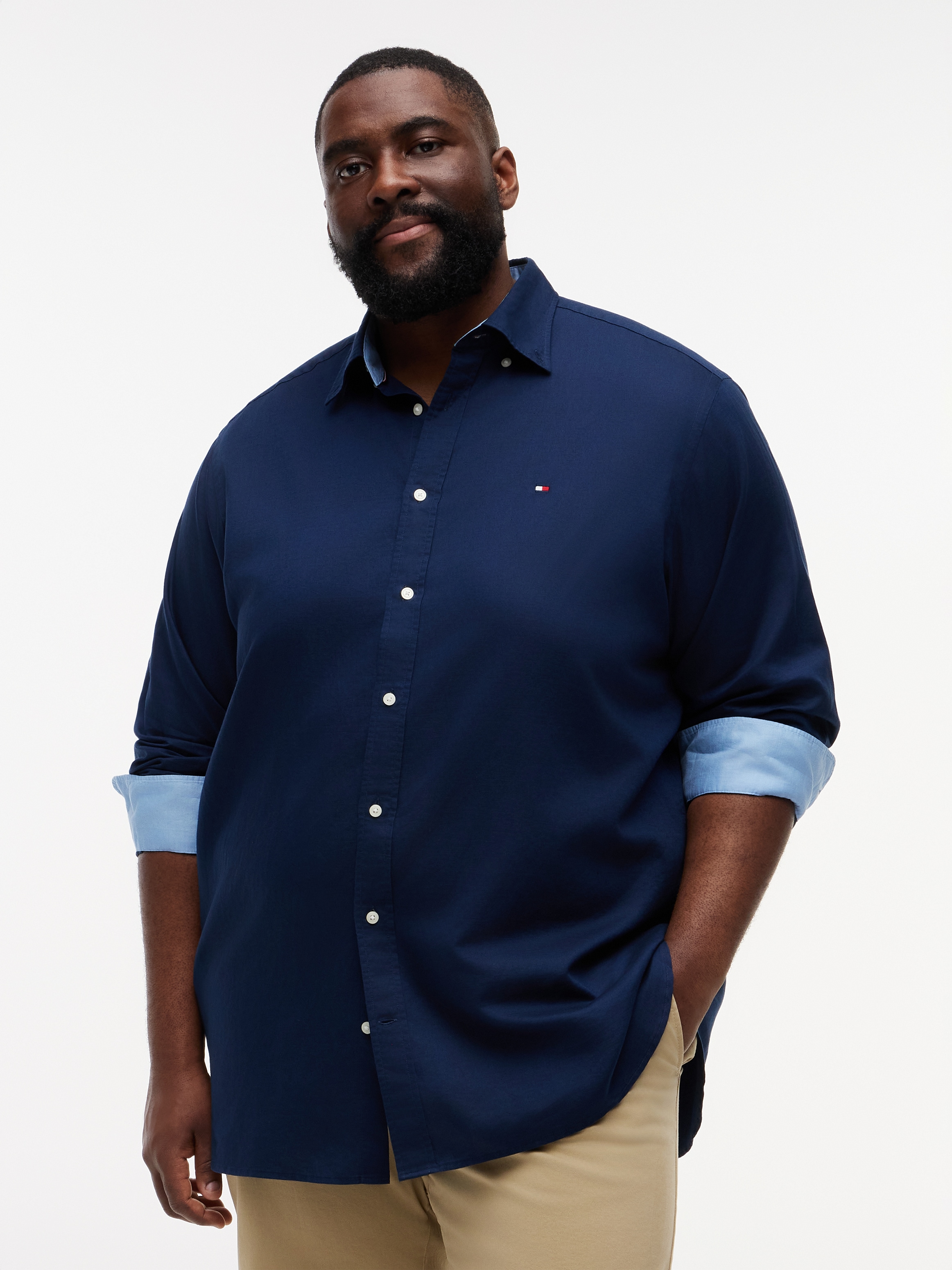 Tommy Hilfiger Big & Tall Langarmhemd »BT- LINEN« Große Größen Regular Fit Button-down-Leinenmix