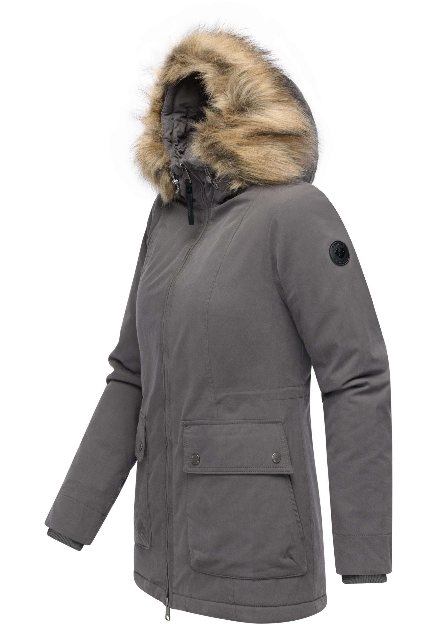 Ragwear Kurzmantel »Monadetta Warm«, Kurzer Wintermantel mit Kunstfellbesatz