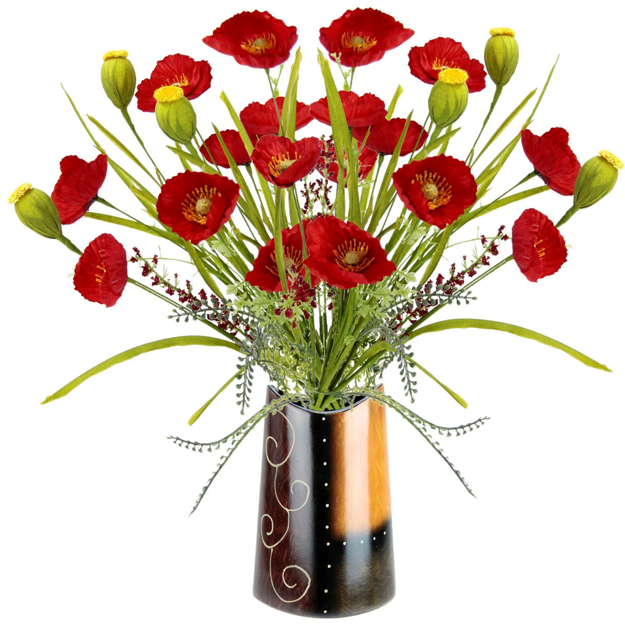 Kunstblume »Mohnblumenbusch in Vase aus Keramik«, Blumen Mohnblume Mohn Mohnbusch...
