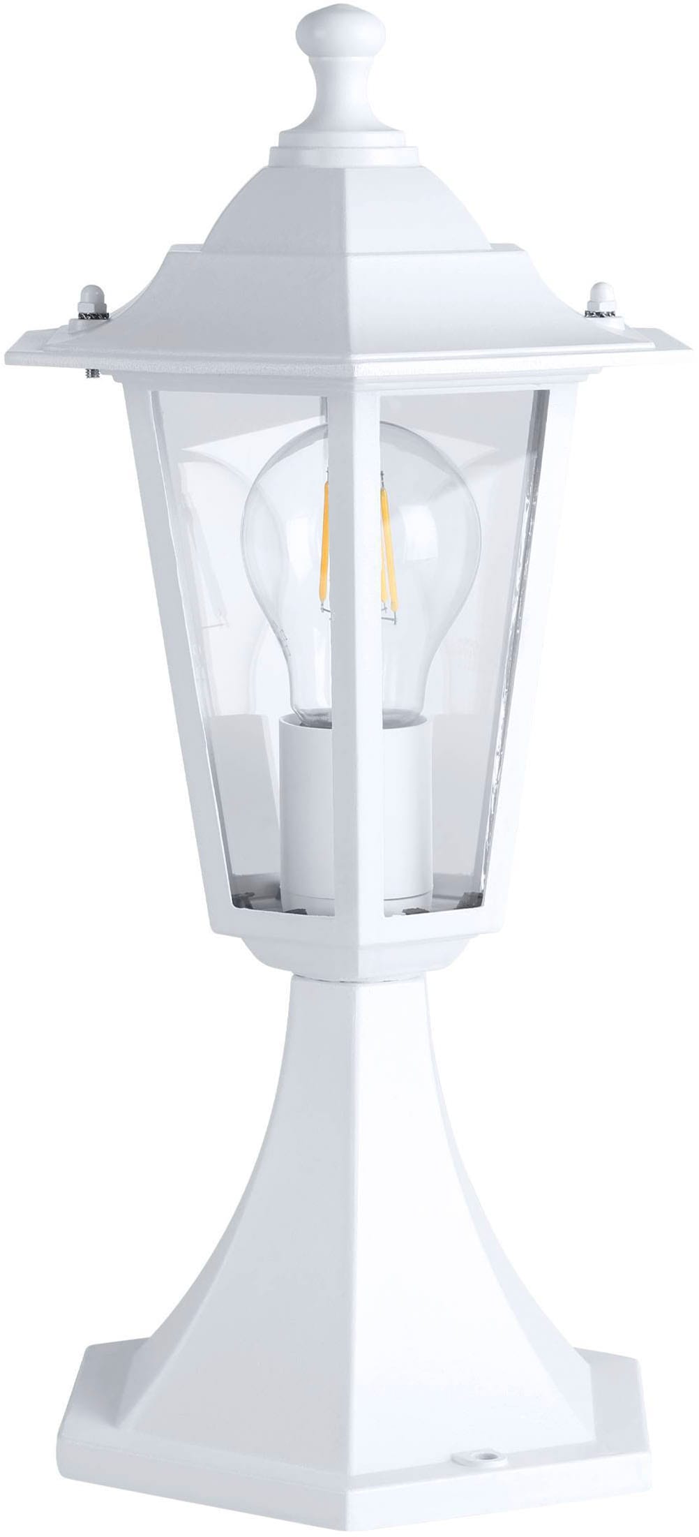 EGLO Sockelleuchte "Laterna 5, Sockellampe, Außenleuchte aus Aluguss und Glas, E27, IP44" E27 1 Stk. Stehleuchte - H38,5 x Ø19,5 cm - weiß - 1X60W exkl.
