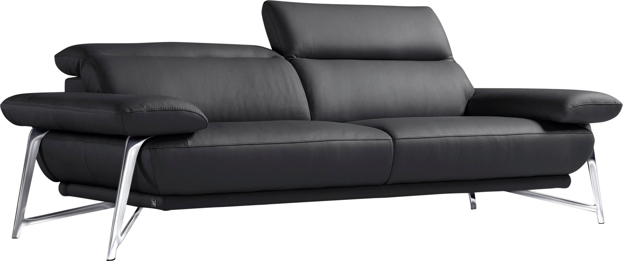 Egoitaliano 2,5-Sitzer »Anais, Designsofa mit erstklassigem Sitzkomfort, Fußfarbe chrom«, Kopfteil verstellbar, 232 cm, Leder BULL, schwarz