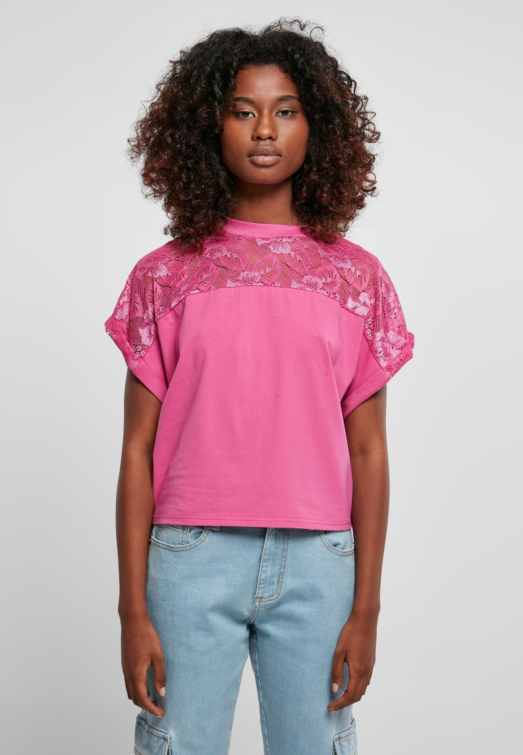 URBAN CLASSICS T-Shirt »Urban Classics Damen Ladies Short Oversized Lace Tee«, (1 tlg.)