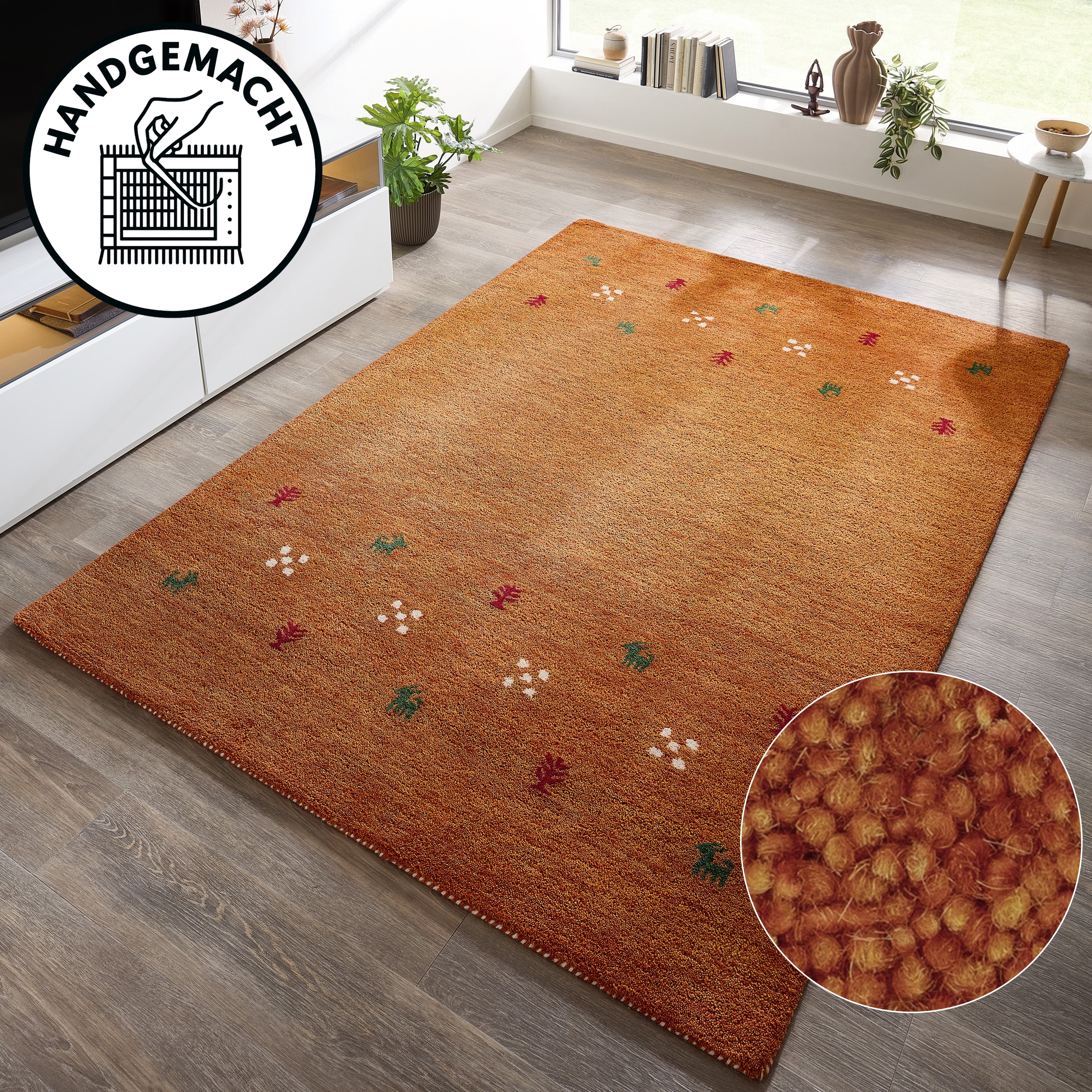 THEKO Wollteppich "Gabbeh Motiv, Handgefertigt, Teppich, Tiermotiv, reine Wolle" rechteckig 14 mm Höhe reine Wolle, Wohnzimmer, Schlafzimmer, Esszimmer