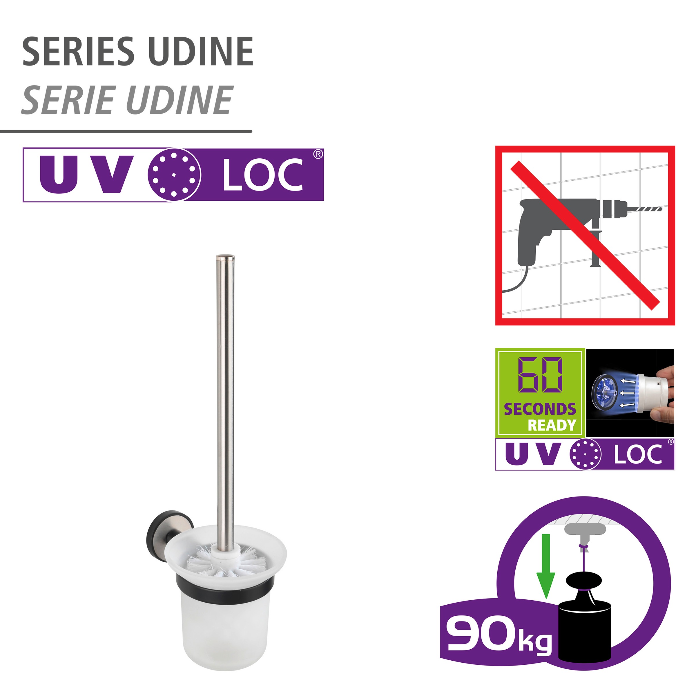 WENKO WC-Garnitur »UV-Loc® Udine«, aus Edelstahl-Glas, befestigen ohne Bohren