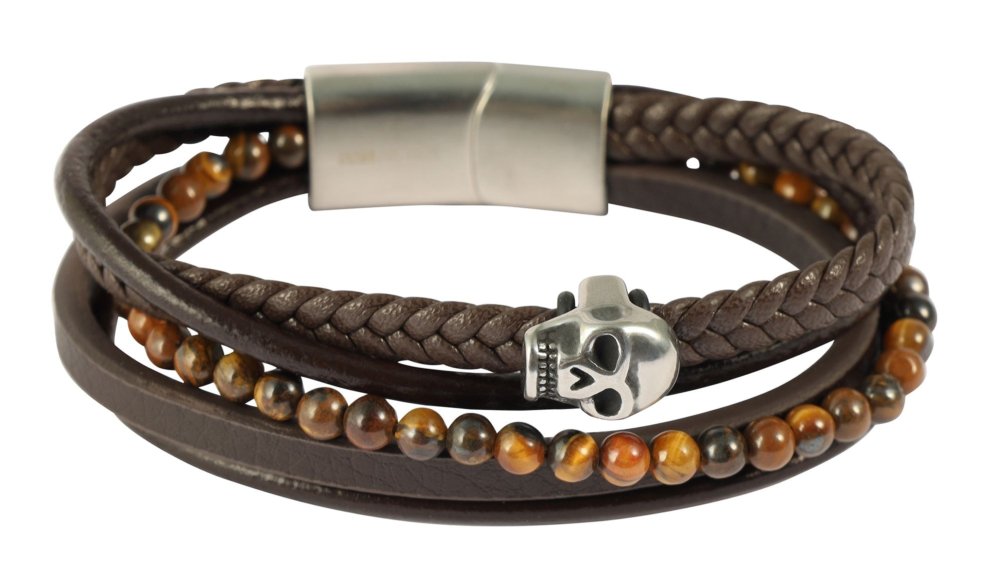 Adelia´s Kettenanhänger »Anhänger – Totenkopf Gravuranhänger aus Leder mit Tigerauge«  Ein Geschenk, das Freude macht