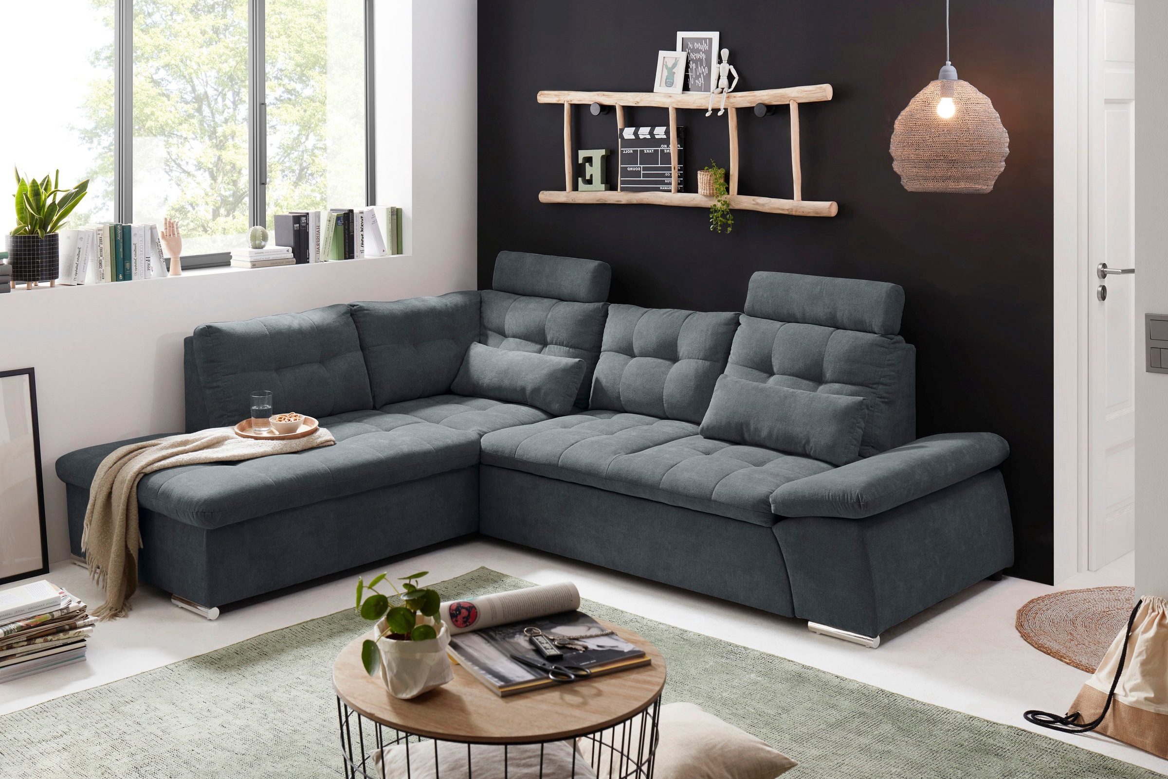 ED EXCITING DESIGN Ecksofa »Nalo L-Form«, mit Bettfunktion, Armteilverstellung, Kopfstützen & 2 Nierenkissen
