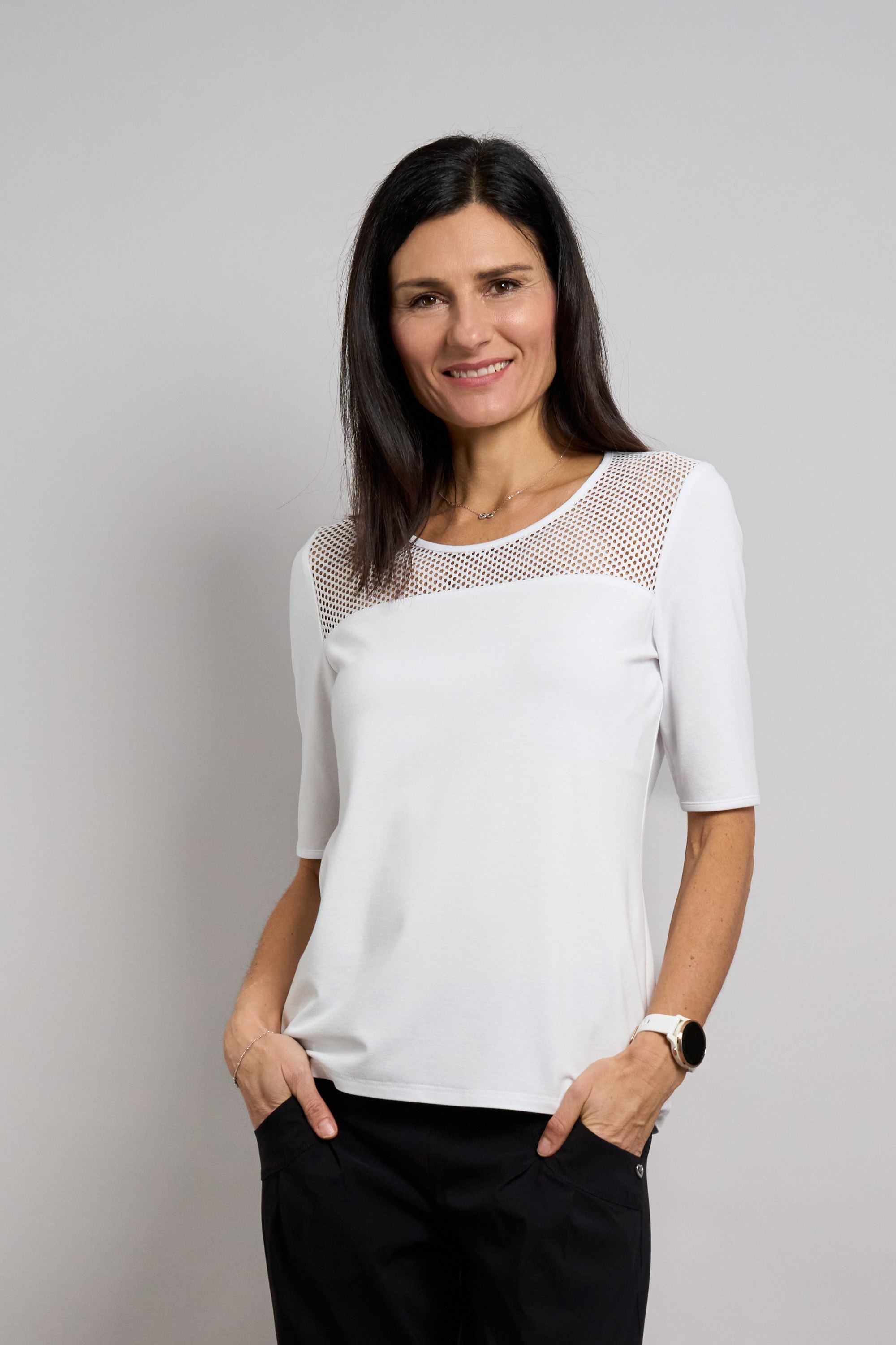 Seidel Moden Rundhalsshirt mit transparenten Lochmuster vorne - MADE IN GER günstig online kaufen