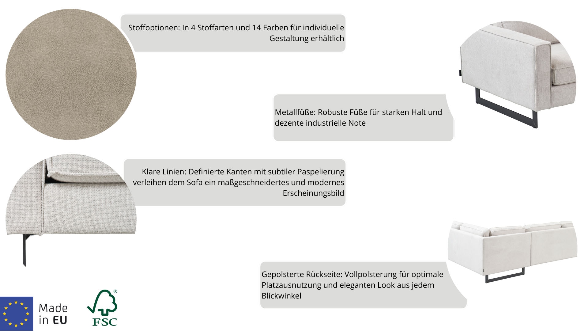 Places of Style Ecksofa »Pinto, 290 cm, Ottomane links / rechts«, Cord, Feincord, Luxus-Microfaser Leder und Chenille