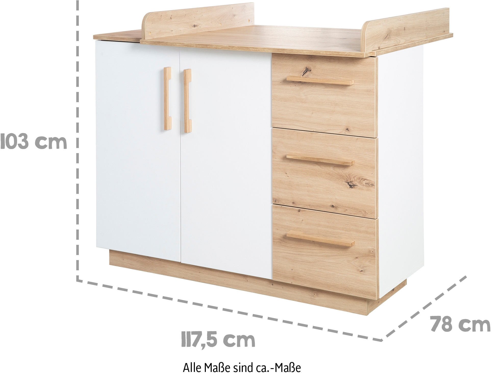 roba® Babyzimmer-Komplettset »Lion«, (Set, Babybett 70x140 cm, Wickelkommode & Kleiderschrank 3-türig), moderne & zweifarbig - Gitterbett: umbaubar, höhenverstellbar