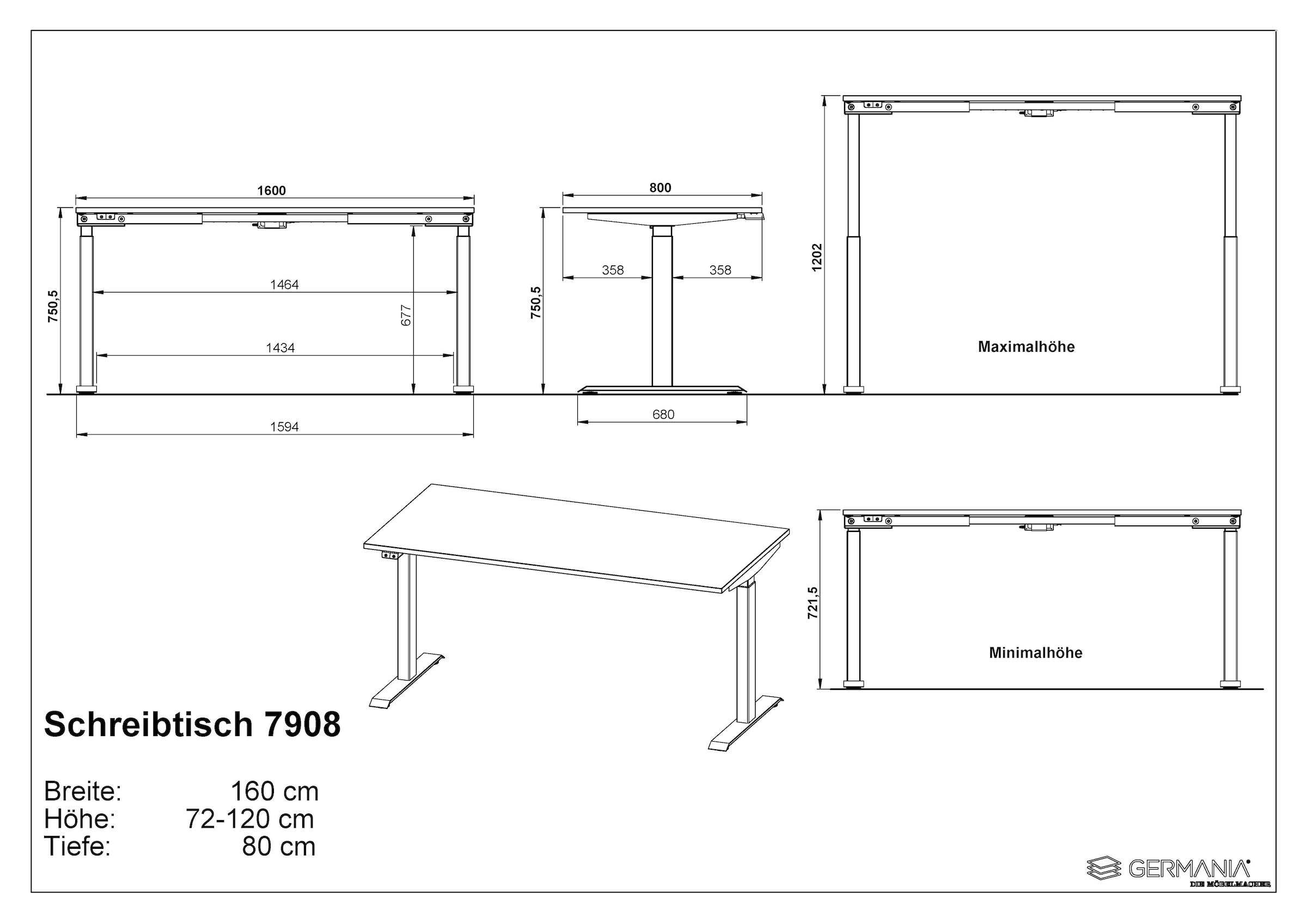 GERMANIA Büromöbel-Set »Lemont«, (2 tlg.), Set bestehend aus höhenverstellbarem Schreibtisch und Rollcontainer