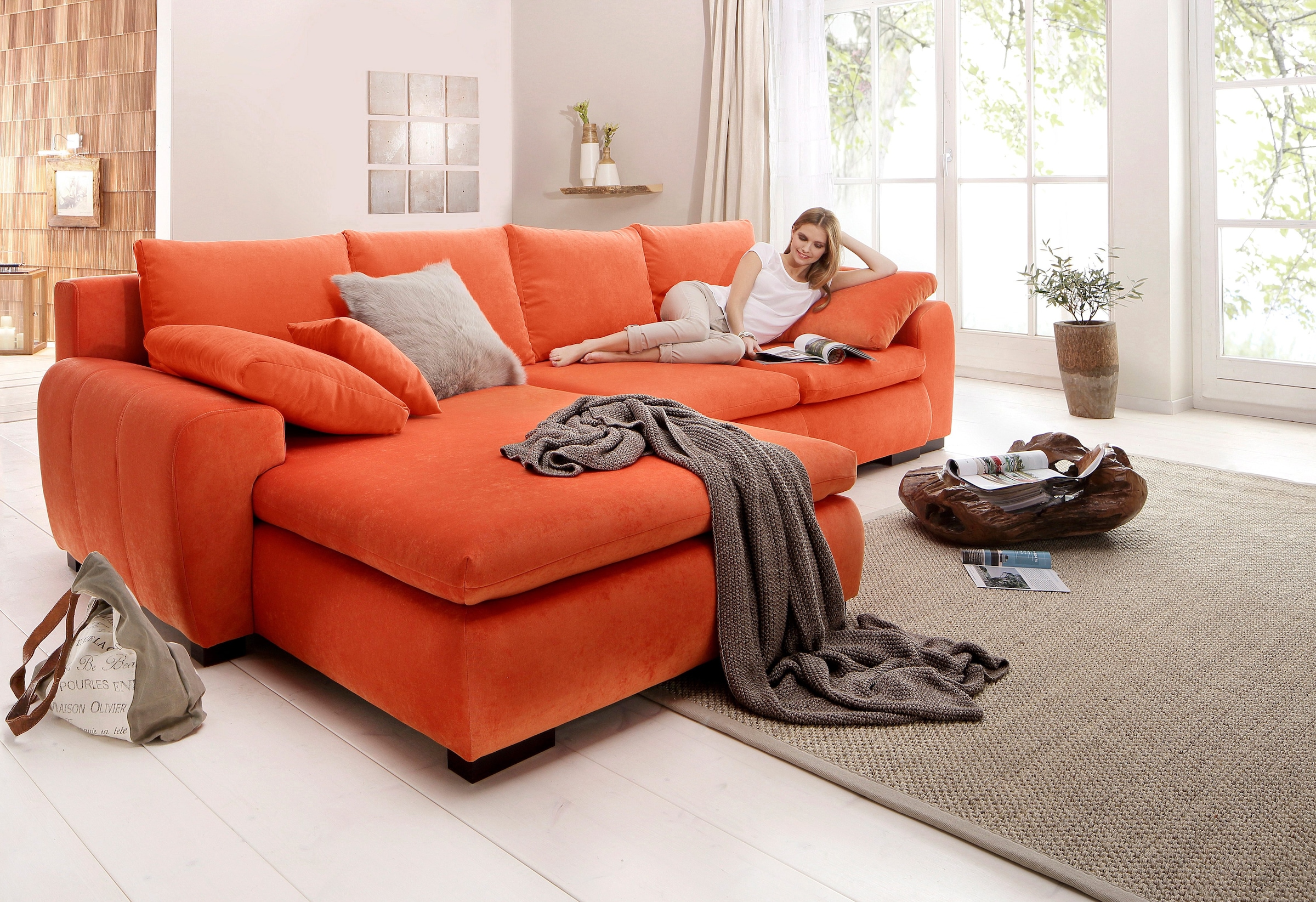 Home affaire 1100000002199 "Cara Mia L-Form, B: 325 cm, XXL-Sofa mit 4 Zierkissen" optional Schlaffunktion & Bettkasten, Liegefl. 145x270 cm