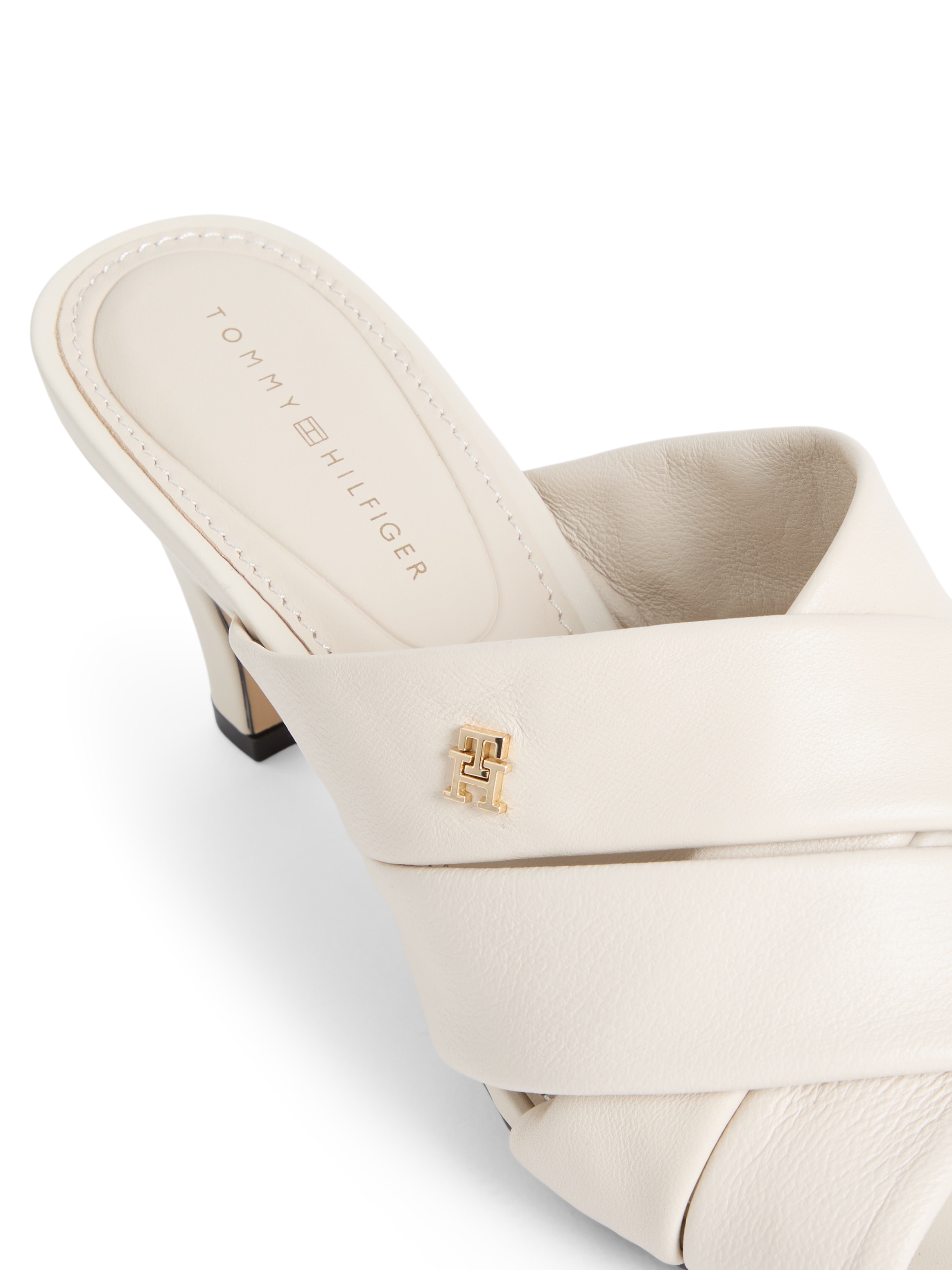 Tommy Hilfiger Pantolette »ELEVATED MID HEEL MULE LTH«  Sommerschuh, Schlupfschuh mit Trichterabsatz und weicher Bandage