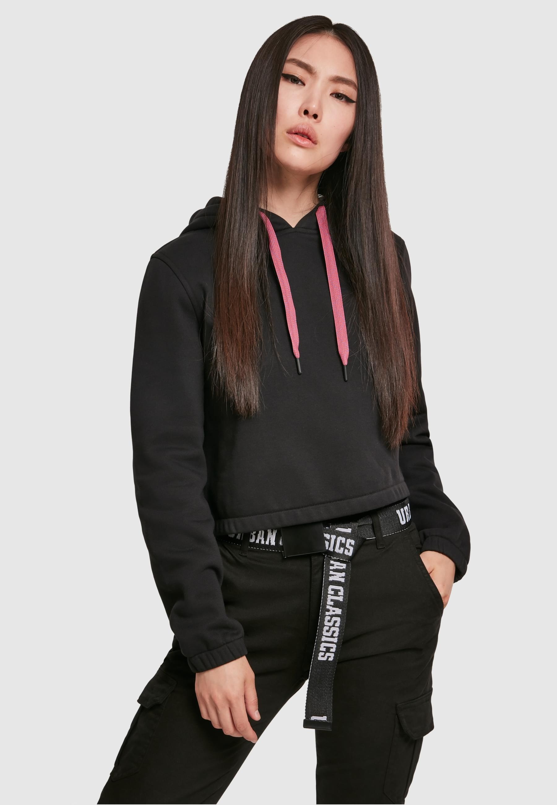 URBAN CLASSICS Rundhalspullover »Urban Classics Damen Ladies Contrast Drawstring Hoody«, (1 tlg.)