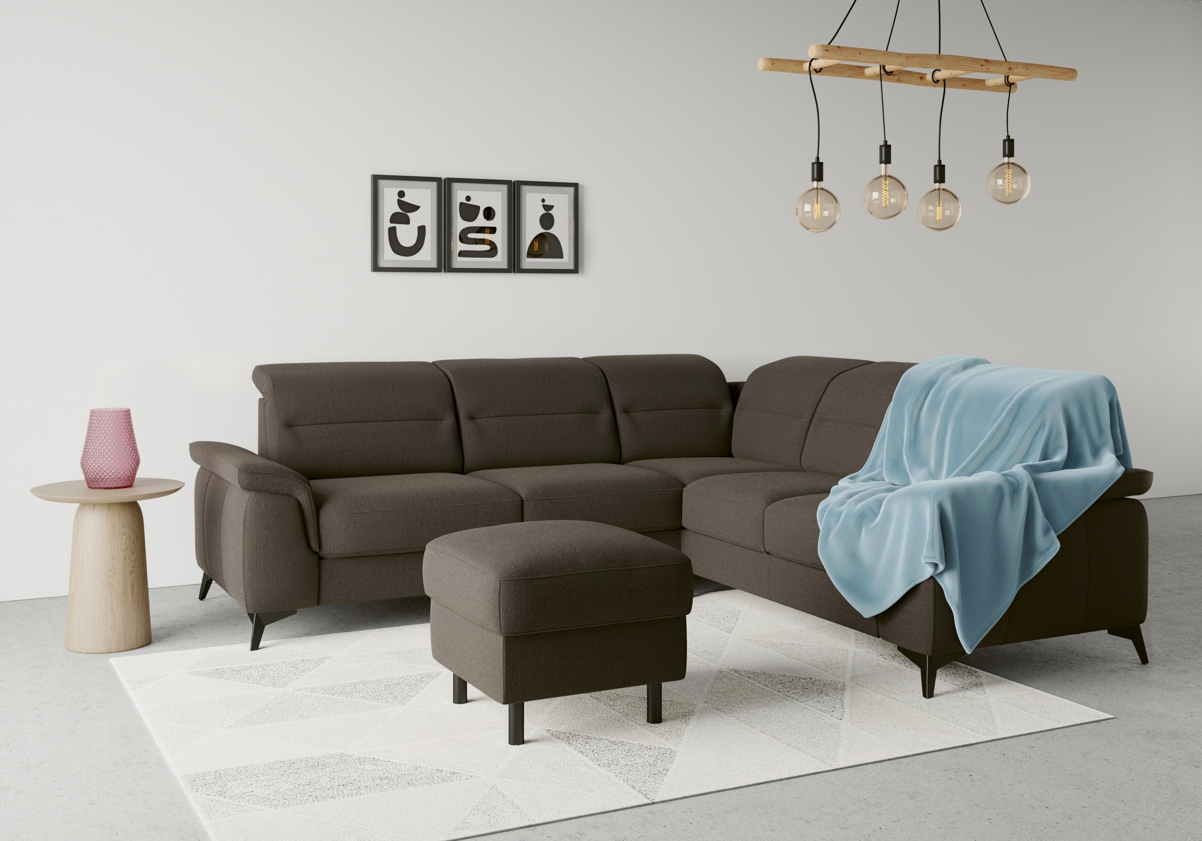sit&more Ecksofa »Sinatra L-Form«, optinal mit Kopfteilverstellung und Armteilfunktion, Metallfüße