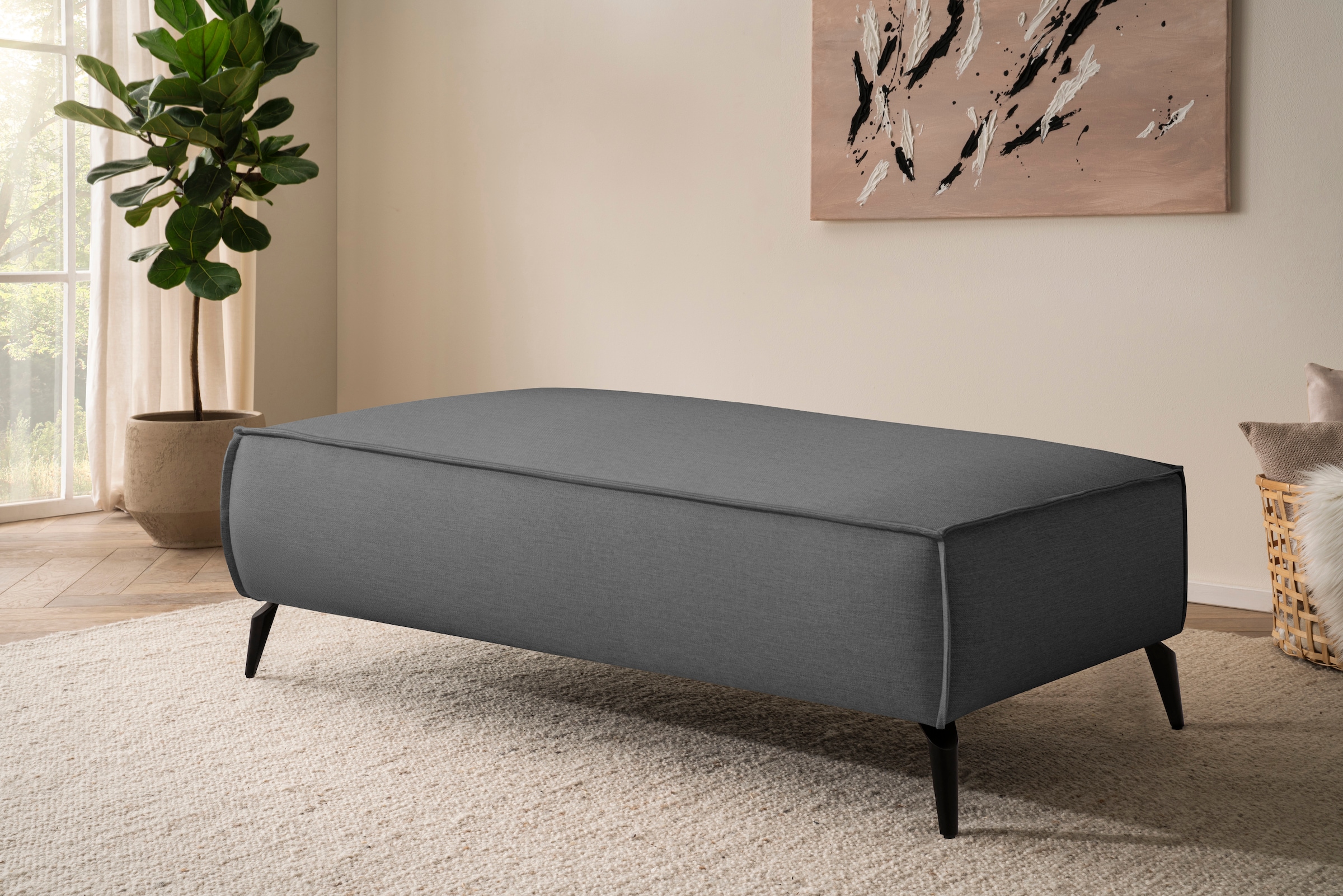 Home affaire Hocker »TVINNU, mit Kedernaht, Cord u. Flachgewebe« zur Serie TVINNU, gemütlicher Sitzkomfort, rechteckig, schwarze Füße