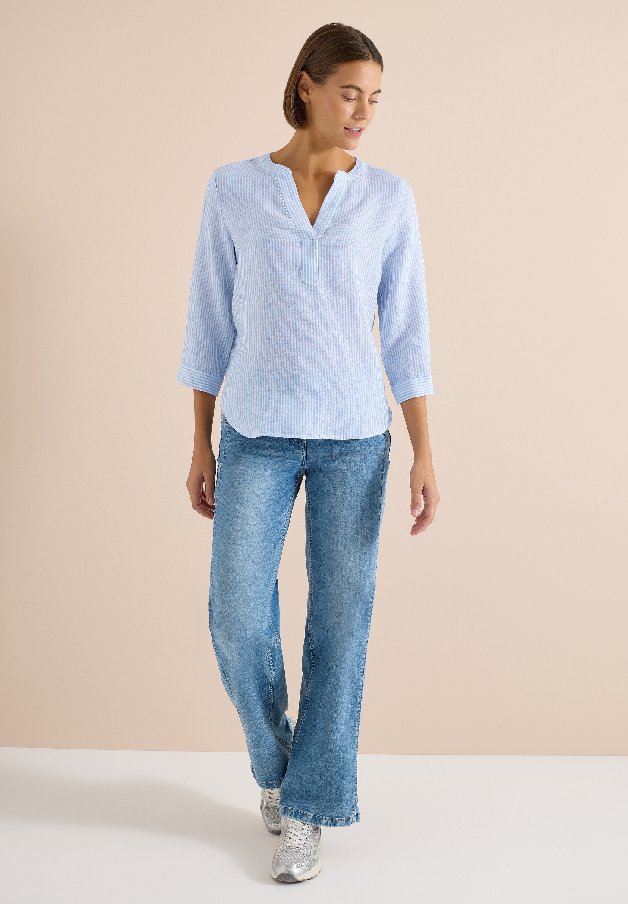 Langarmbluse CECIL, Damen, Gr. XL (44), blouse blau, Web, 100% Leinen, gestreift, klassisch normal, Rundhals, Bündchen, Blusen, aus Leinen 2