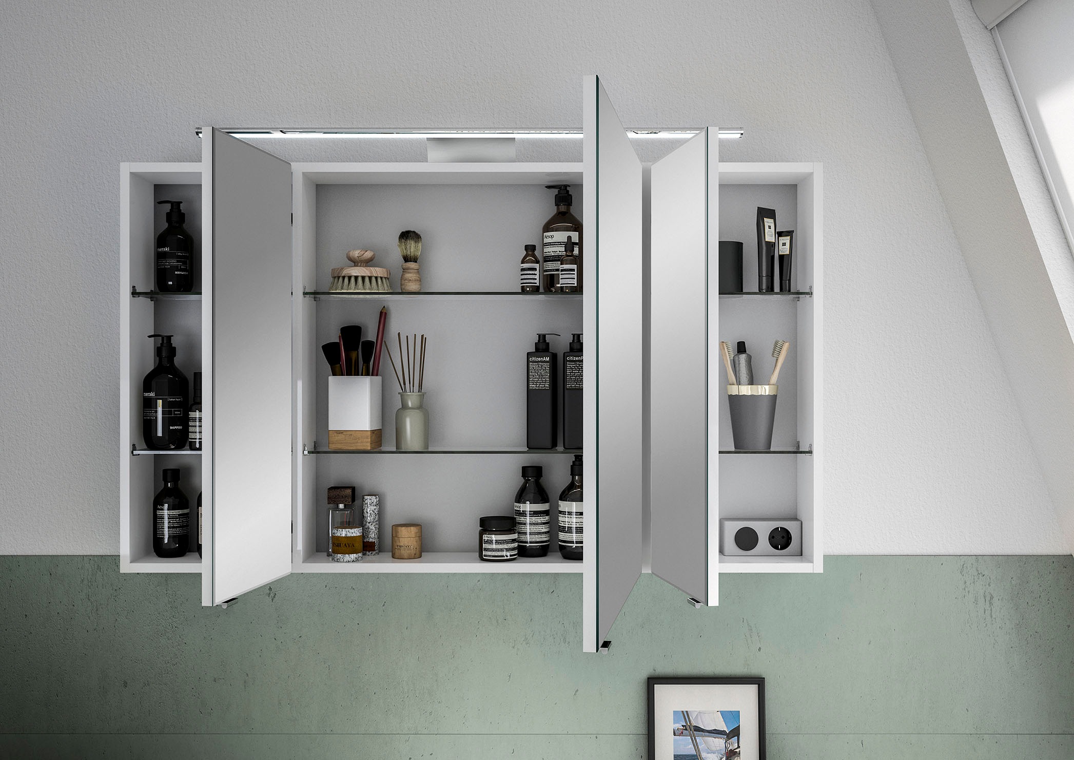 Saphir Badmöbel-Set »6005 Sprint 3-teilig, Keramik-Waschtisch mit LED-Spiegelschrank«, (4 St.), Midischrank, inkl. Türdämpfer, 4 Türen, 4 Schubladen, Bad-Set
