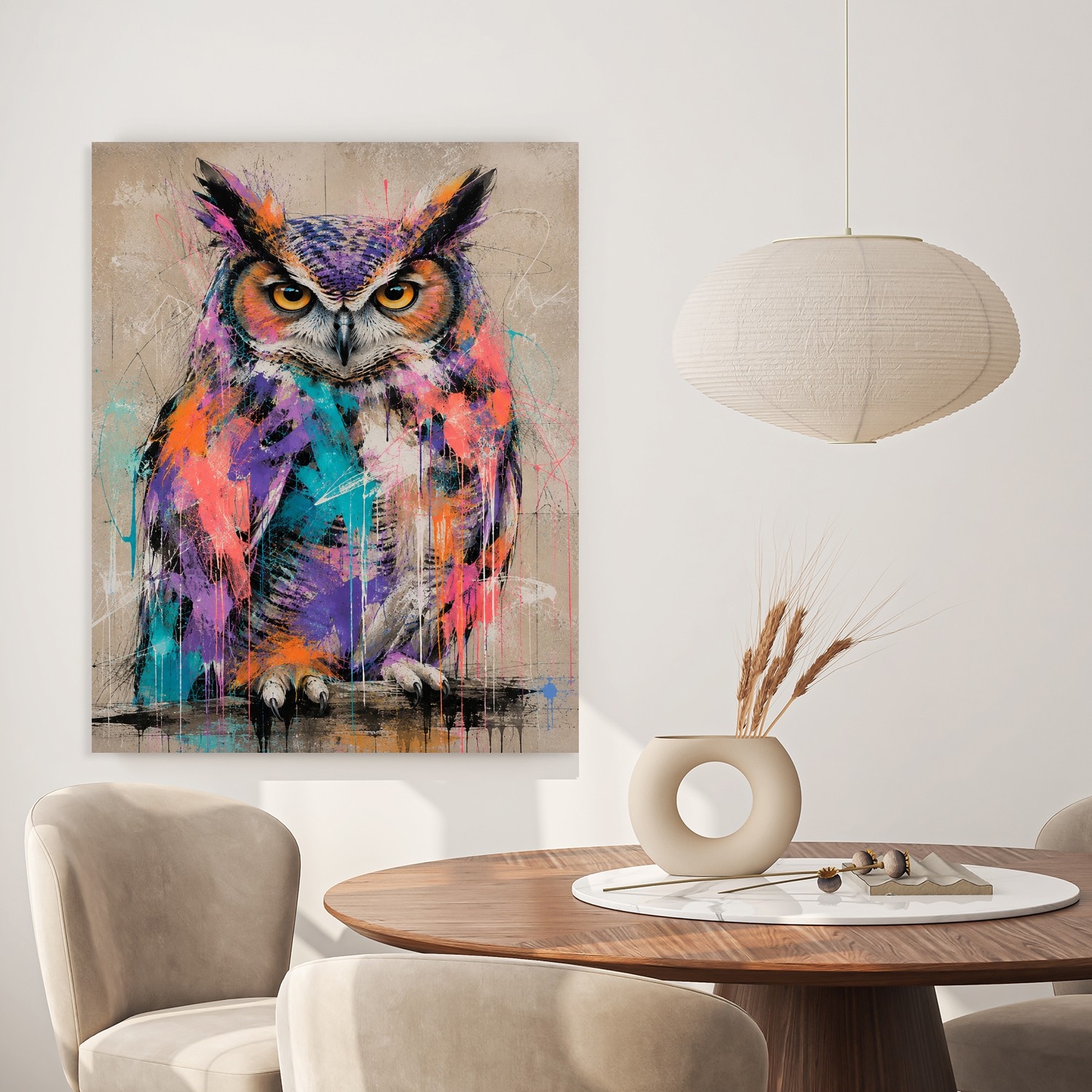 queence Acrylglasbild "Urban Art Bunte Eule / Uhu" Abstrakt Eulen Tiere 1 Stk. tlg. Wandbild Wohnzimmerdeko buntes Tiermotiv Abstrakte Kunst