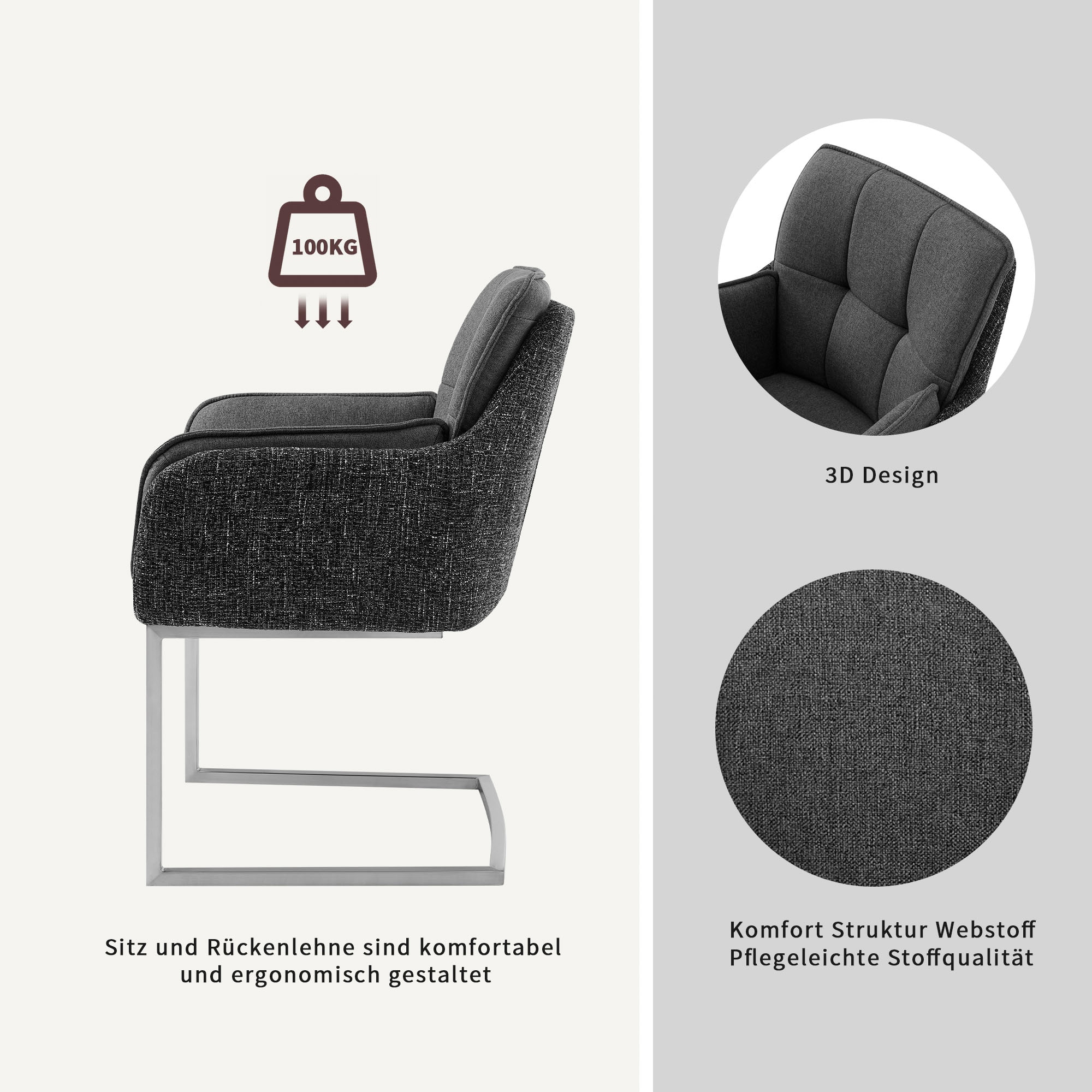 PLACES OF STYLE Esszimmerstuhl »Durham, TOPSELLER!, OTTOs Choice« () 2er-Set in modernem Design, Sitz und Rücken gepolstert