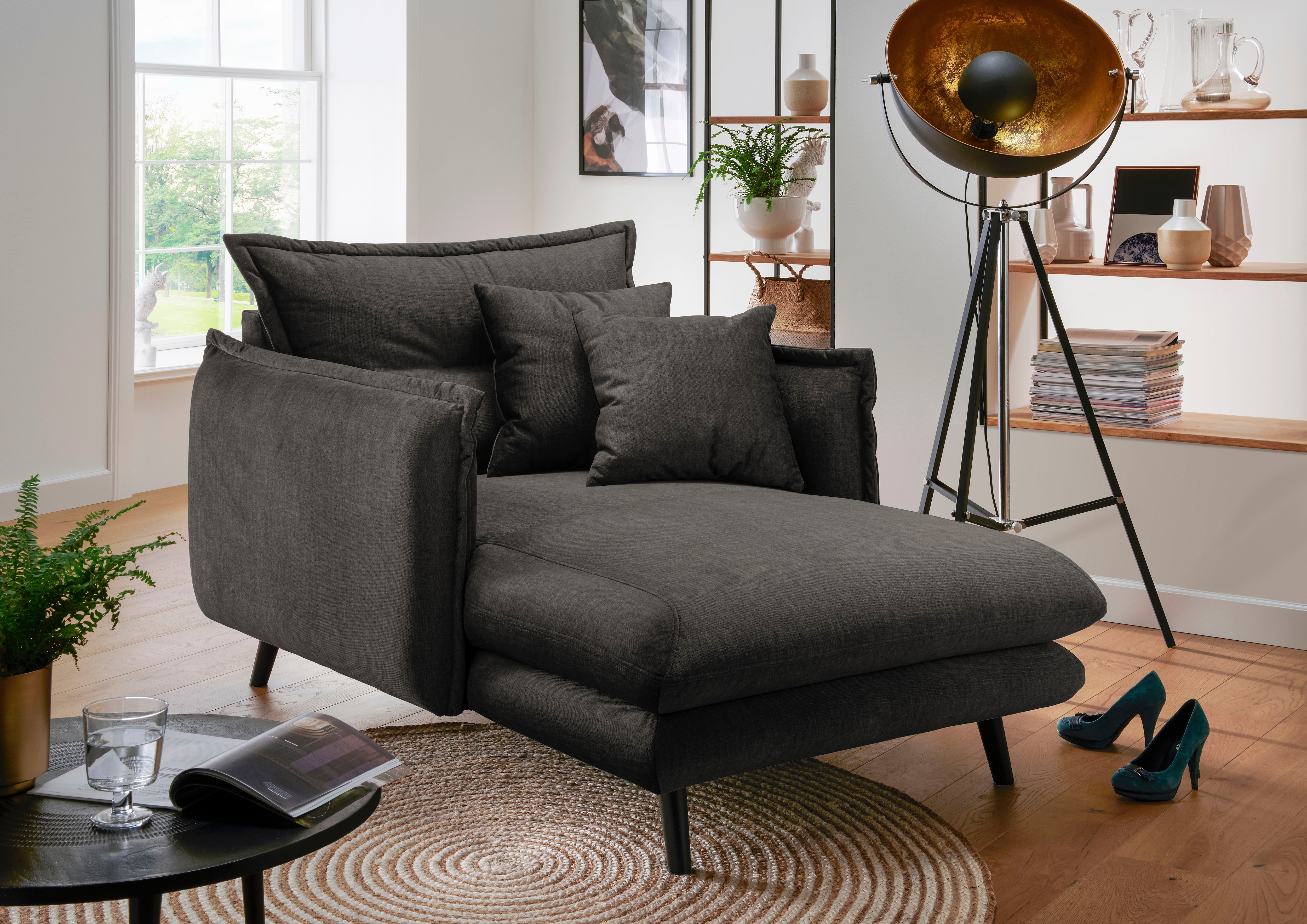 Home affaire Loveseat "Lazio, 111 cm breit, modern und bequem" Velours, inkl. Rücken- und Zierkissen
