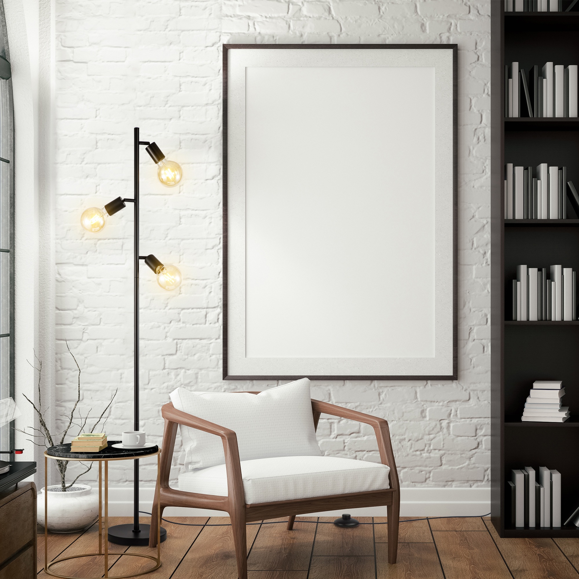 B.K.Licht Stehlampe, 3-flammig, Metall, Schwarz, für Leuchtmittel E27 Fassung, Ohne Leuchtmittel, Inkl. Kabelschalter