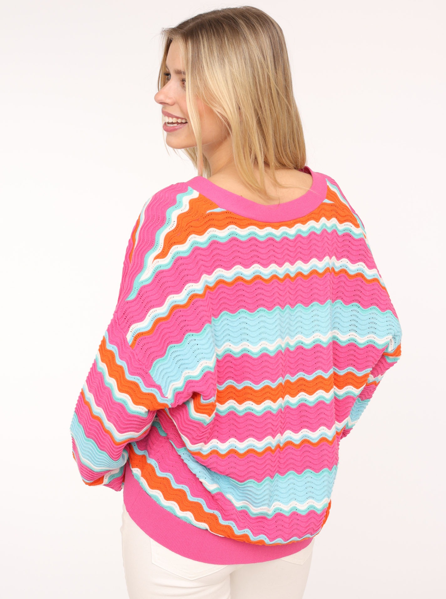 Zwillingsherz Strickjacke »"Streifen Wellen"«, Mit unifarbenen Bündchen