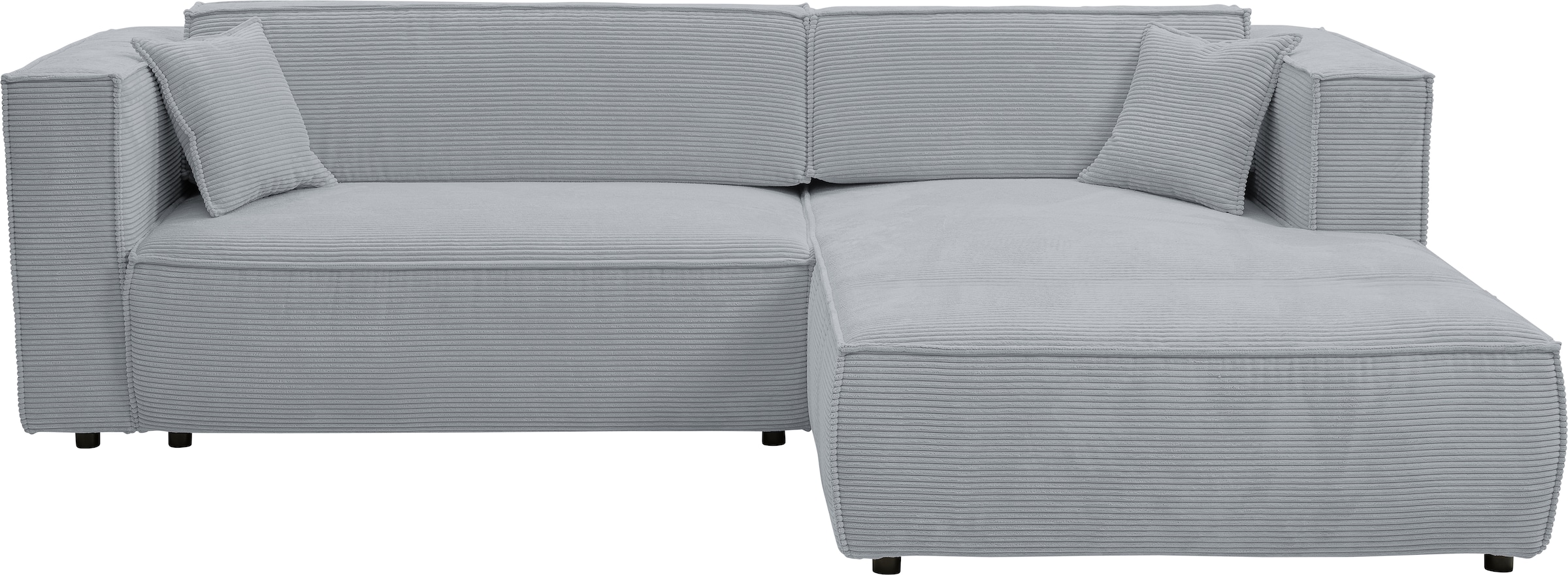 WERK2 Ecksofa »Atlanta-New, modernes Design, Stellmaße 295x182 cm, L-Form, Kedernaht« hoher Komfort, Schlaffunktion & Bettkasten, Cord, Grau
