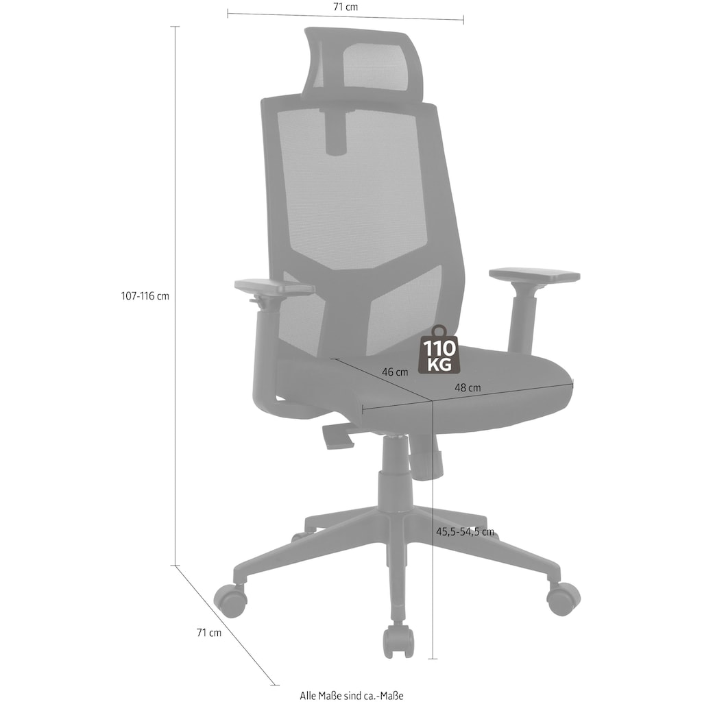 INOSIGN Chefsessel »Netti, Schreibtischstuhl, hochwertige ergonomische Ausstattung«, Netzstoff, Kopfstütze, Armlehnen & Rückenlehne verstellbar