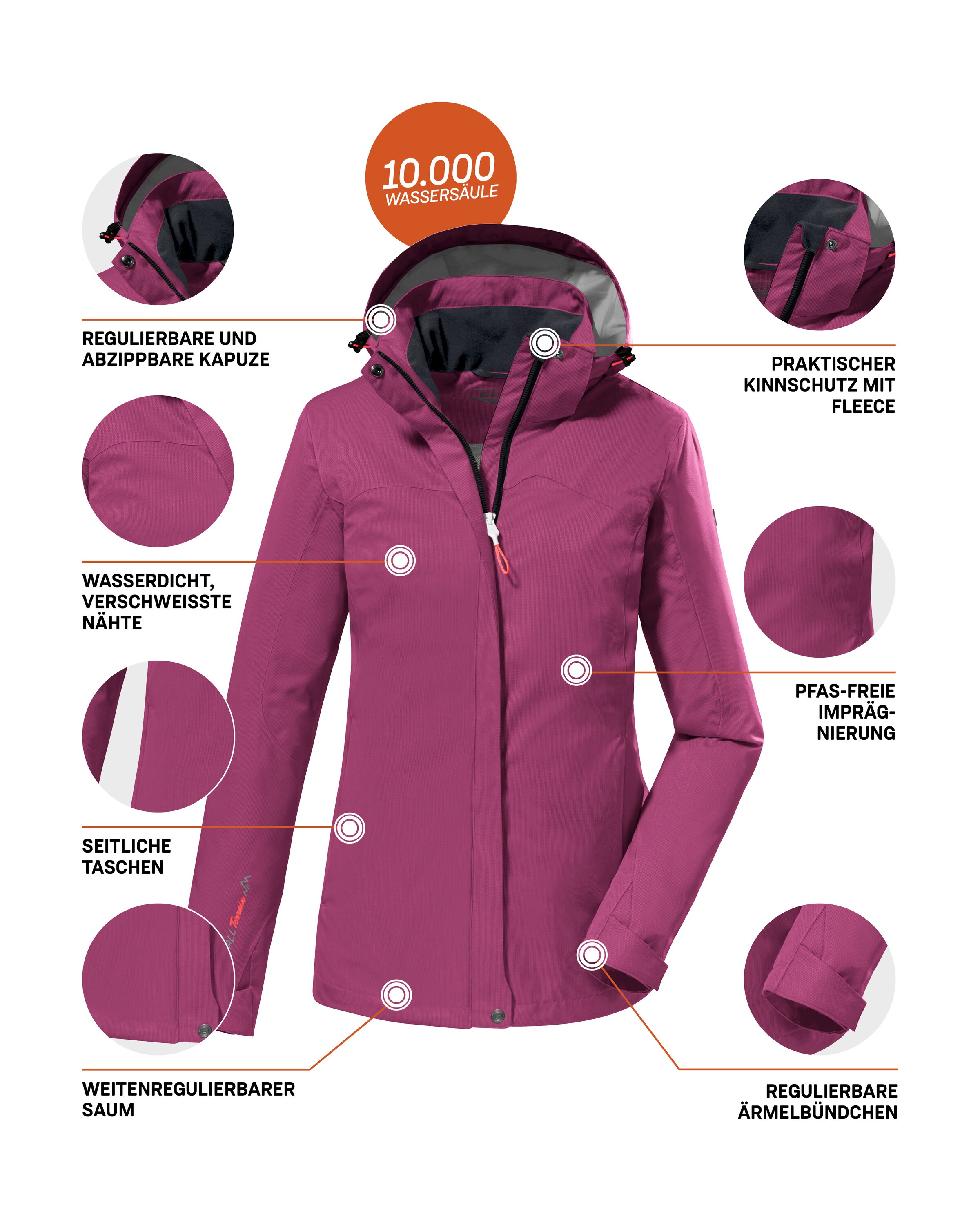 Killtec Outdoorjacke »KOS 133 WMN JCKT«, Wasser- und winddichte Damenjacke mit abnehmbarer Kapuze, PFAS-frei
