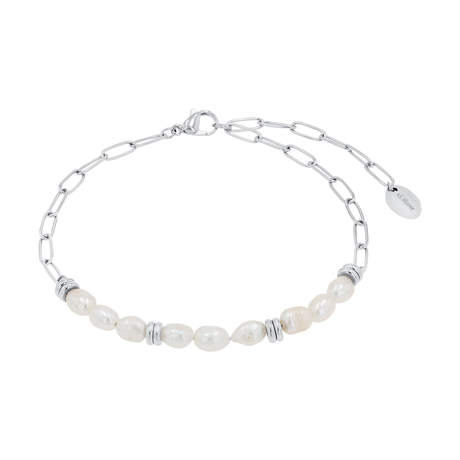 S.OLIVER Damen Fußkette "2039729", Edelstahl Perlen, silber, Edelstahl, Perlen, Fußketten, mit Süßwasserzuchtperle